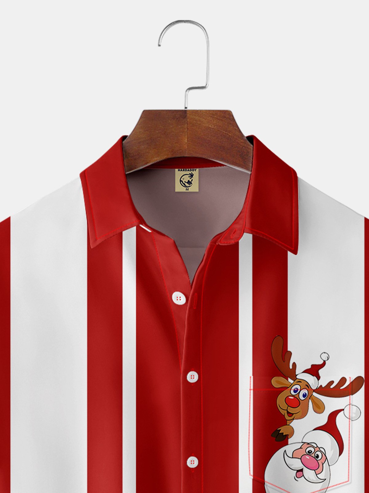 Santa Elk Chest Pocket Short Sleeve Bowling Shirt