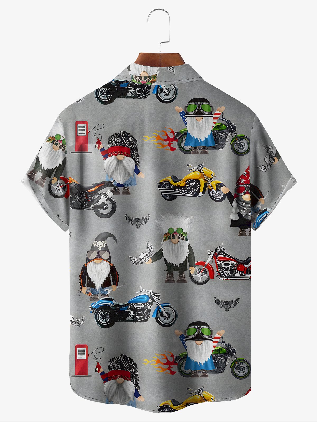 Gnomish Motorcycle Chest Pocket Short Sleeve Casual Shirt