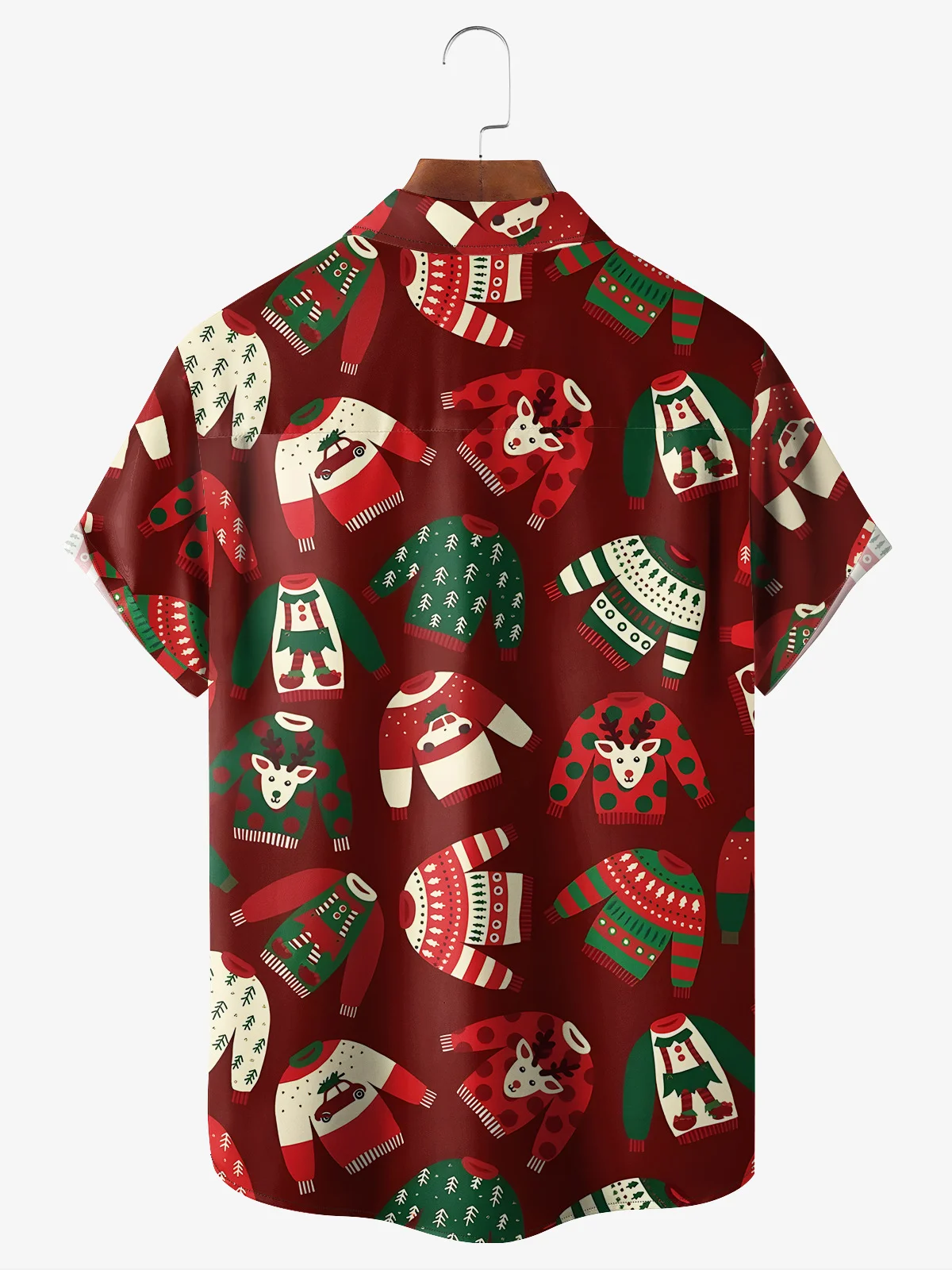 Christmas Sweaters Pattern Chest Pocket Short Sleeve Casual Shirt