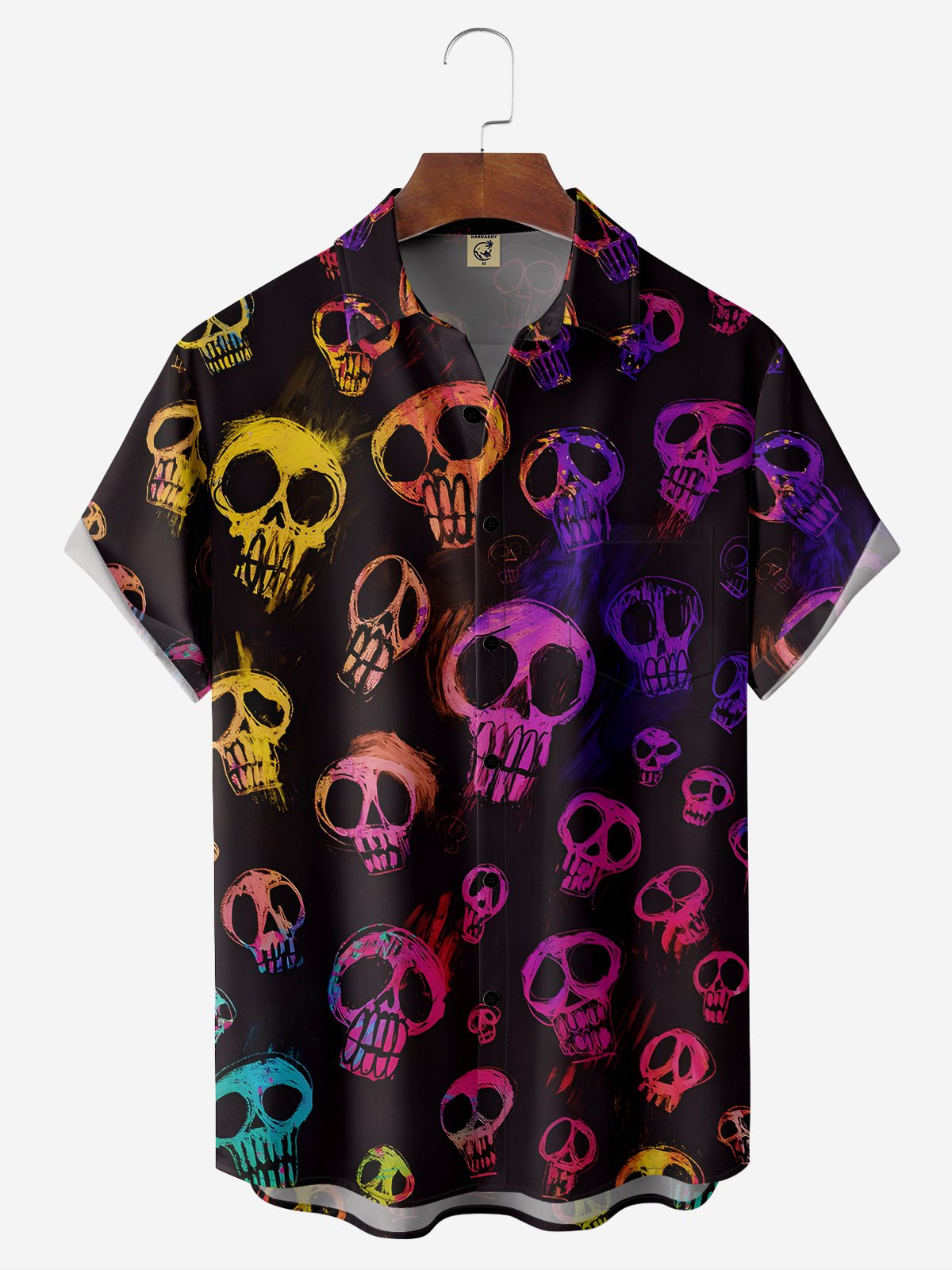 Skull Chest Pocket Short Sleeve Casual Shirt