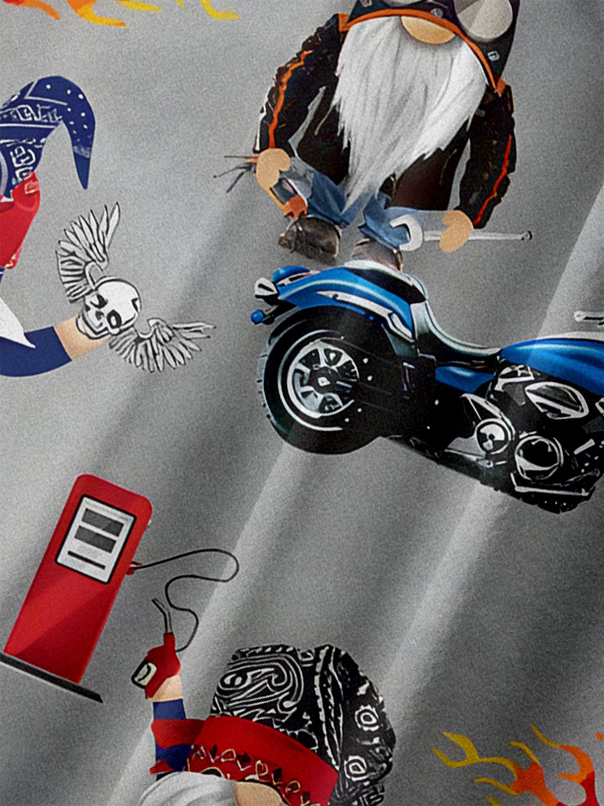 Gnomish Motorcycle Chest Pocket Short Sleeve Casual Shirt