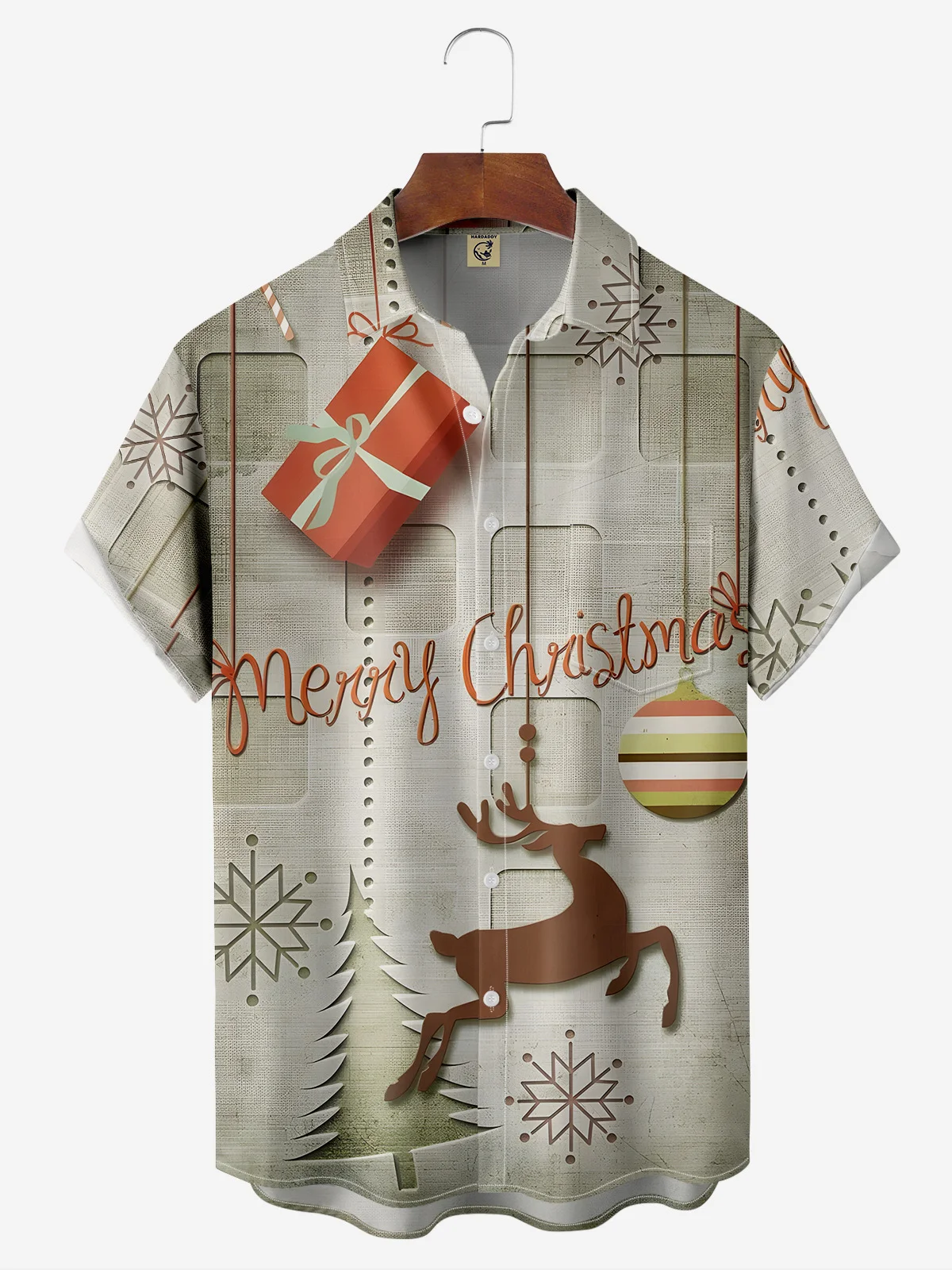 Christmas Elk Chest Pocket Short Sleeve Casual Shirt