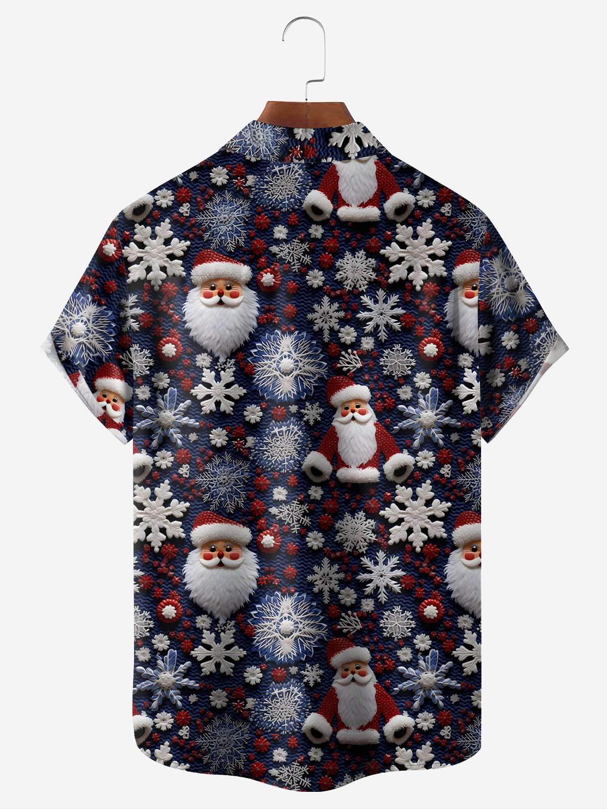 3D Santa Claus Chest Pocket Short Sleeve Casual Shirt