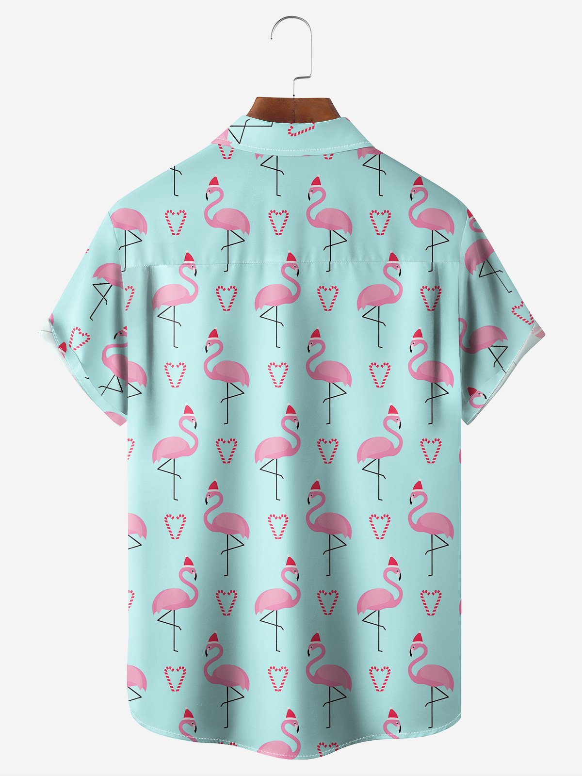 Christmas Flamingo Chest Pocket Short Sleeve Hawaiian Shirt