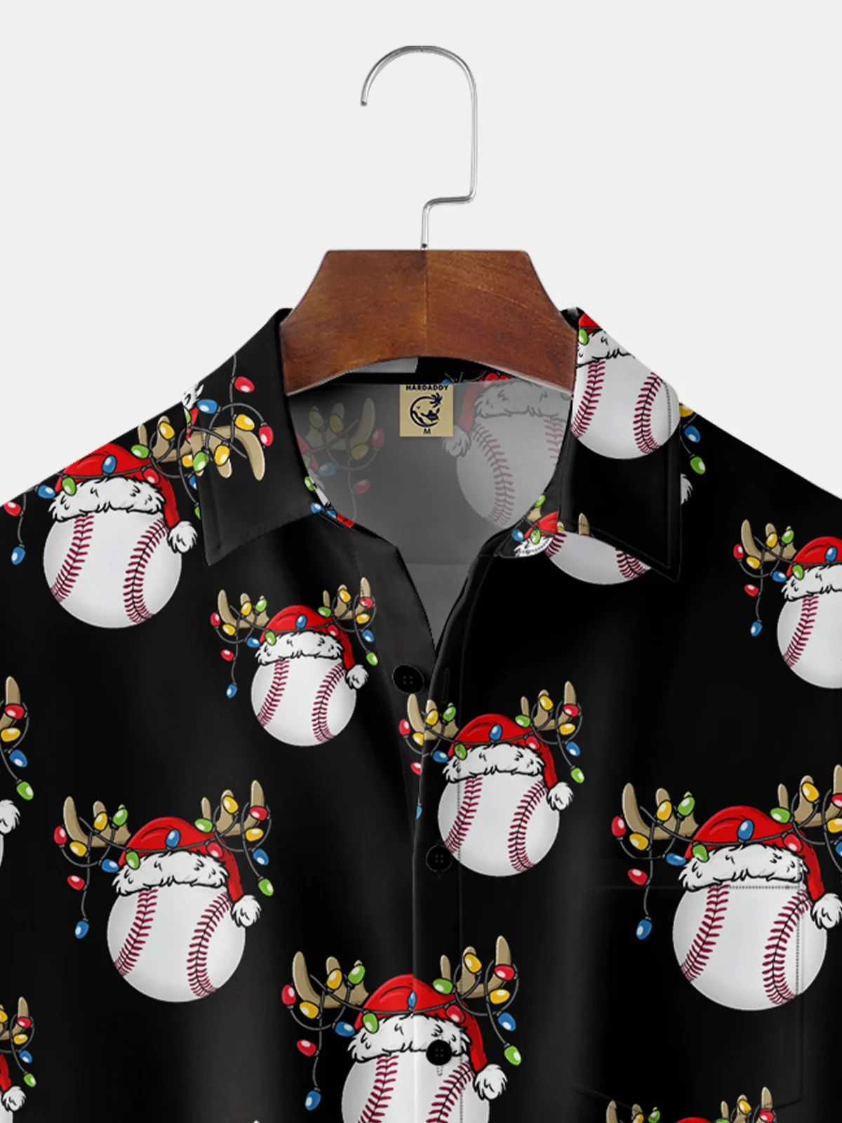 Christmas Baseball Chest Pocket Short Sleeve Casual Shirt