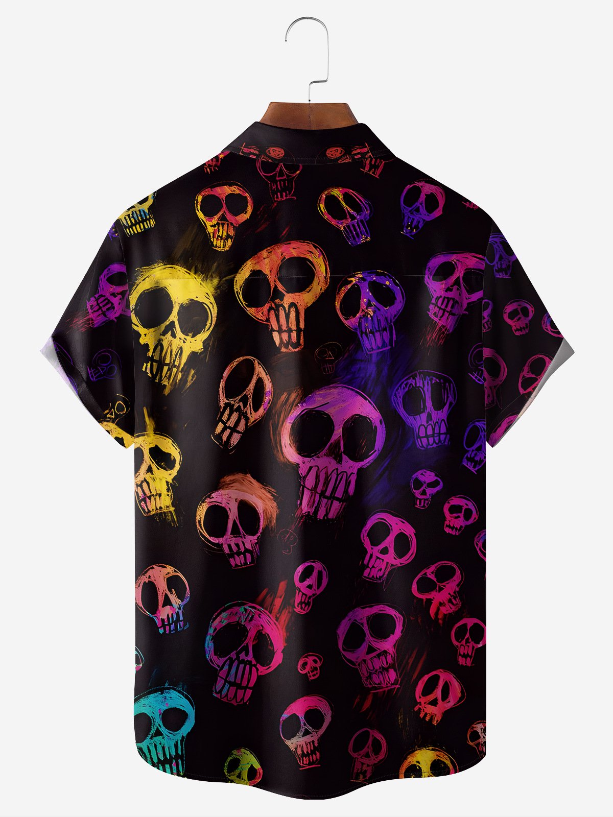 Skull Chest Pocket Short Sleeve Casual Shirt