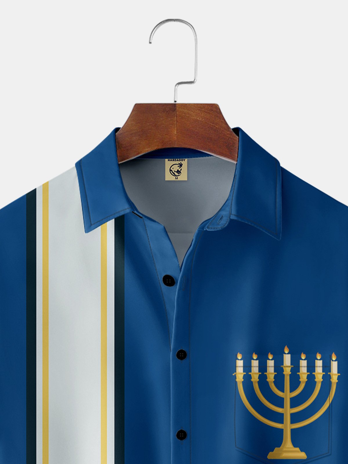 Hanukkah Candle Chest Pocket Short Sleeve Bowling Shirt