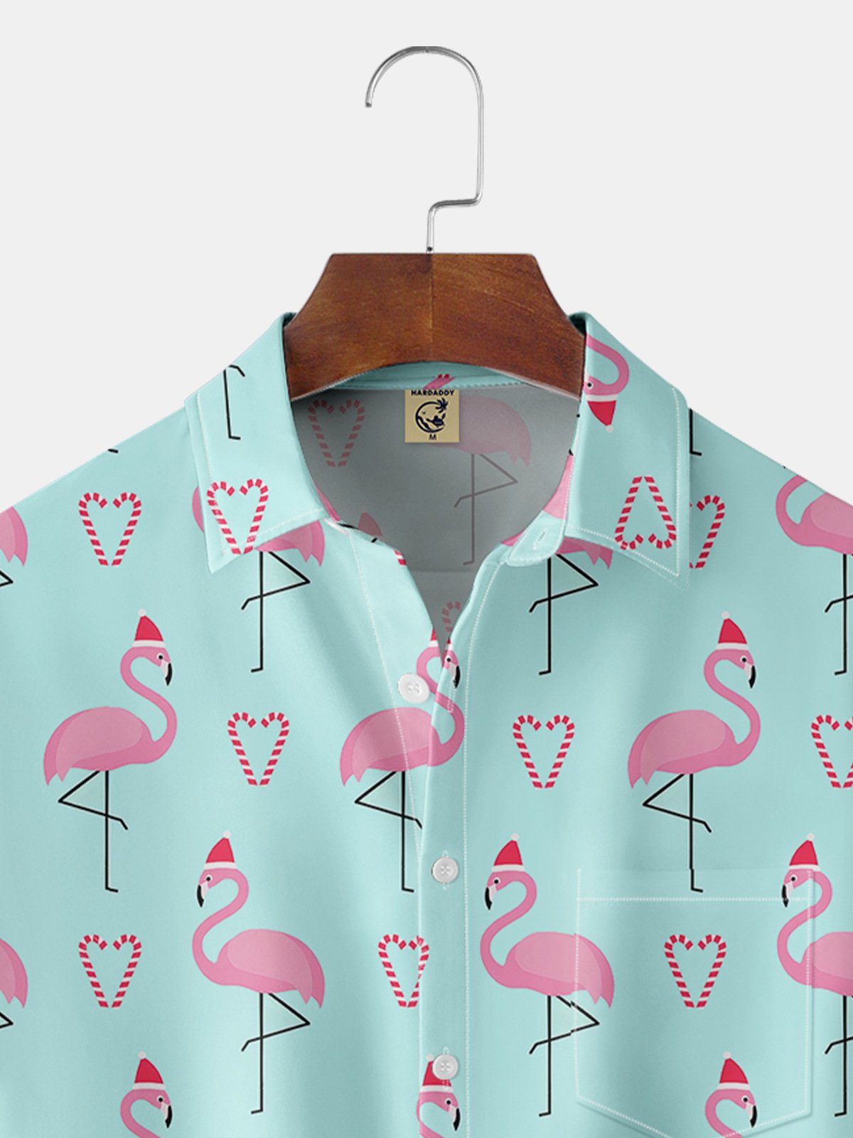 Christmas Flamingo Chest Pocket Short Sleeve Hawaiian Shirt