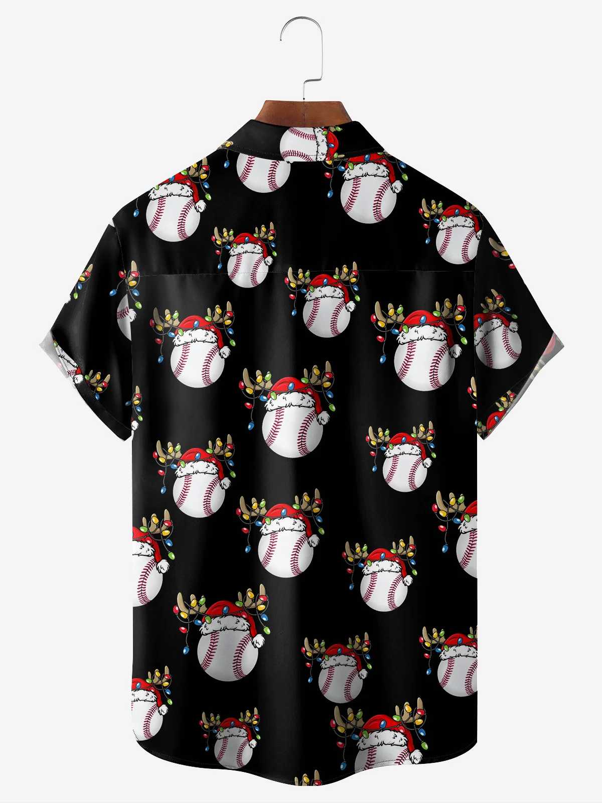 Christmas Baseball Chest Pocket Short Sleeve Casual Shirt