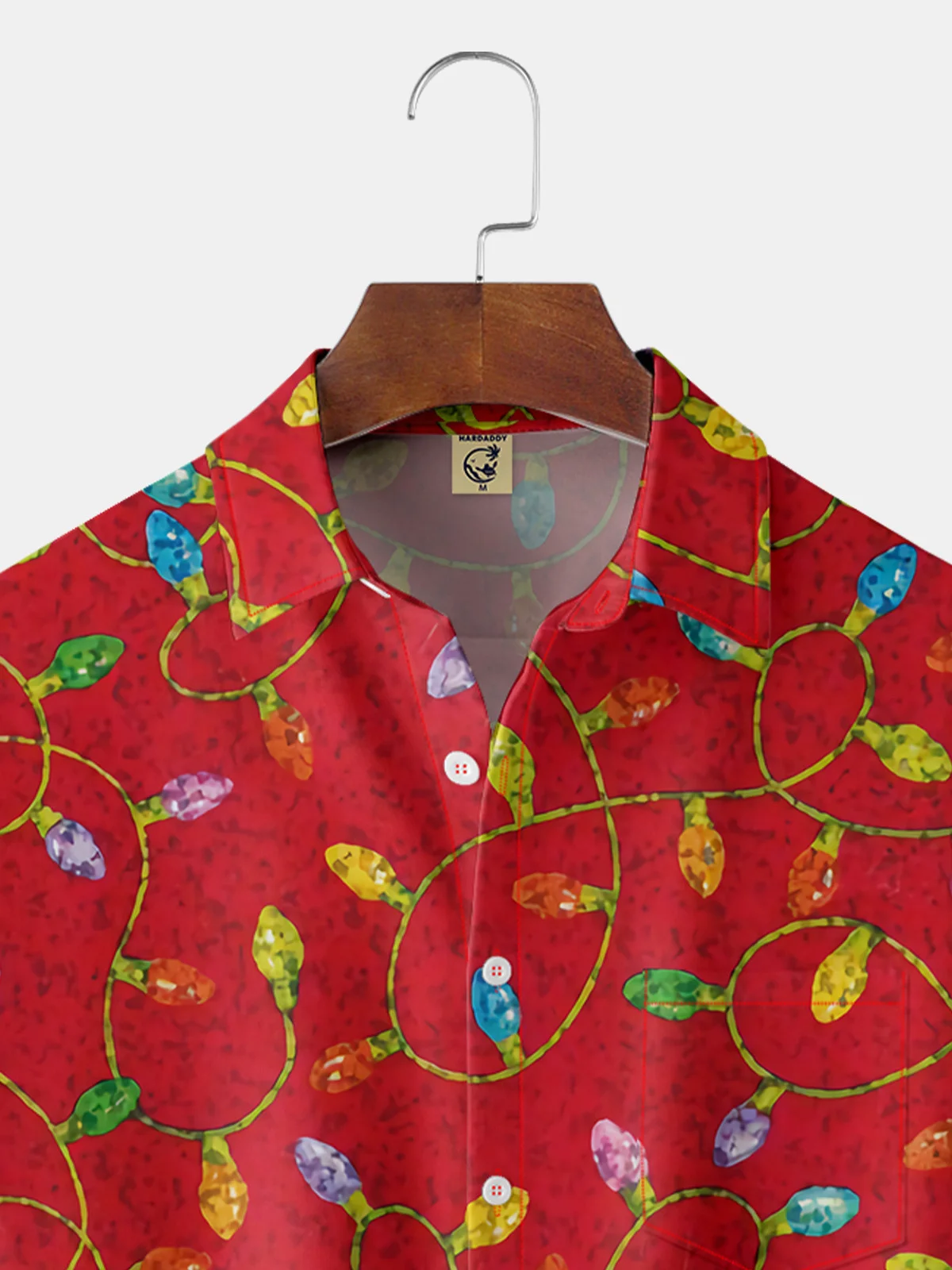 Christmas Lights Chest Pocket Short Sleeve Hawaiian Shirt