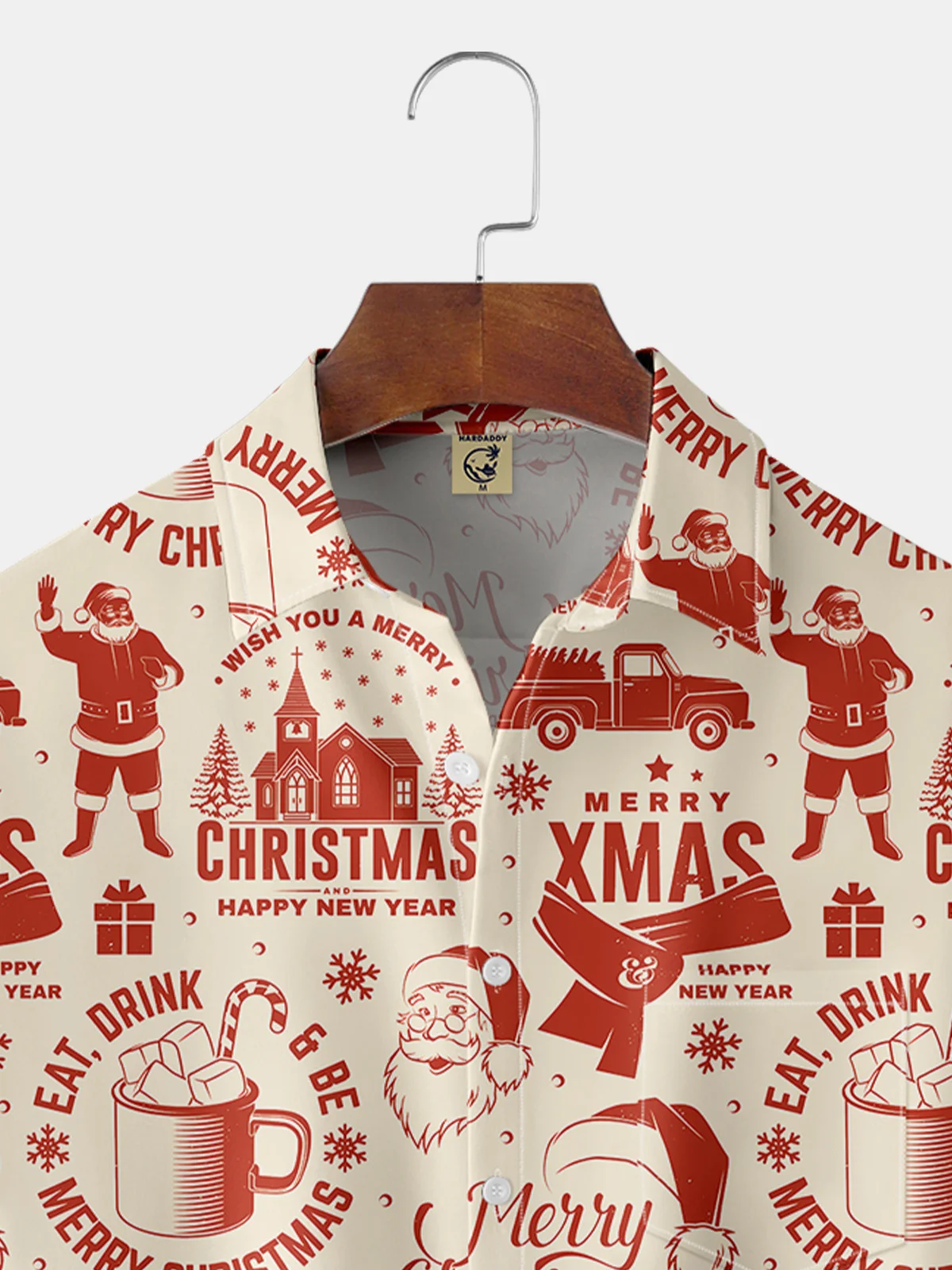 Merry Christmas Chest Pocket Short Sleeve Casual Shirt