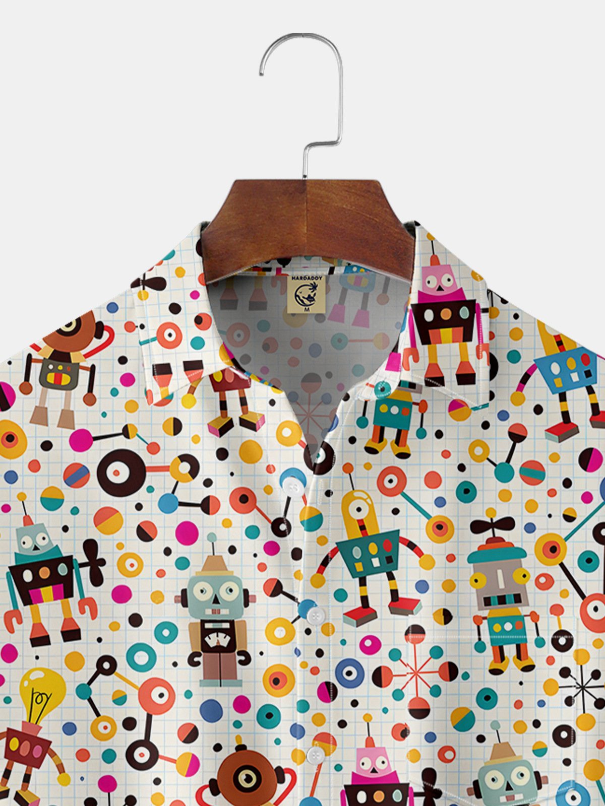 Robot Chest Pocket Short Sleeve Casual Shirt