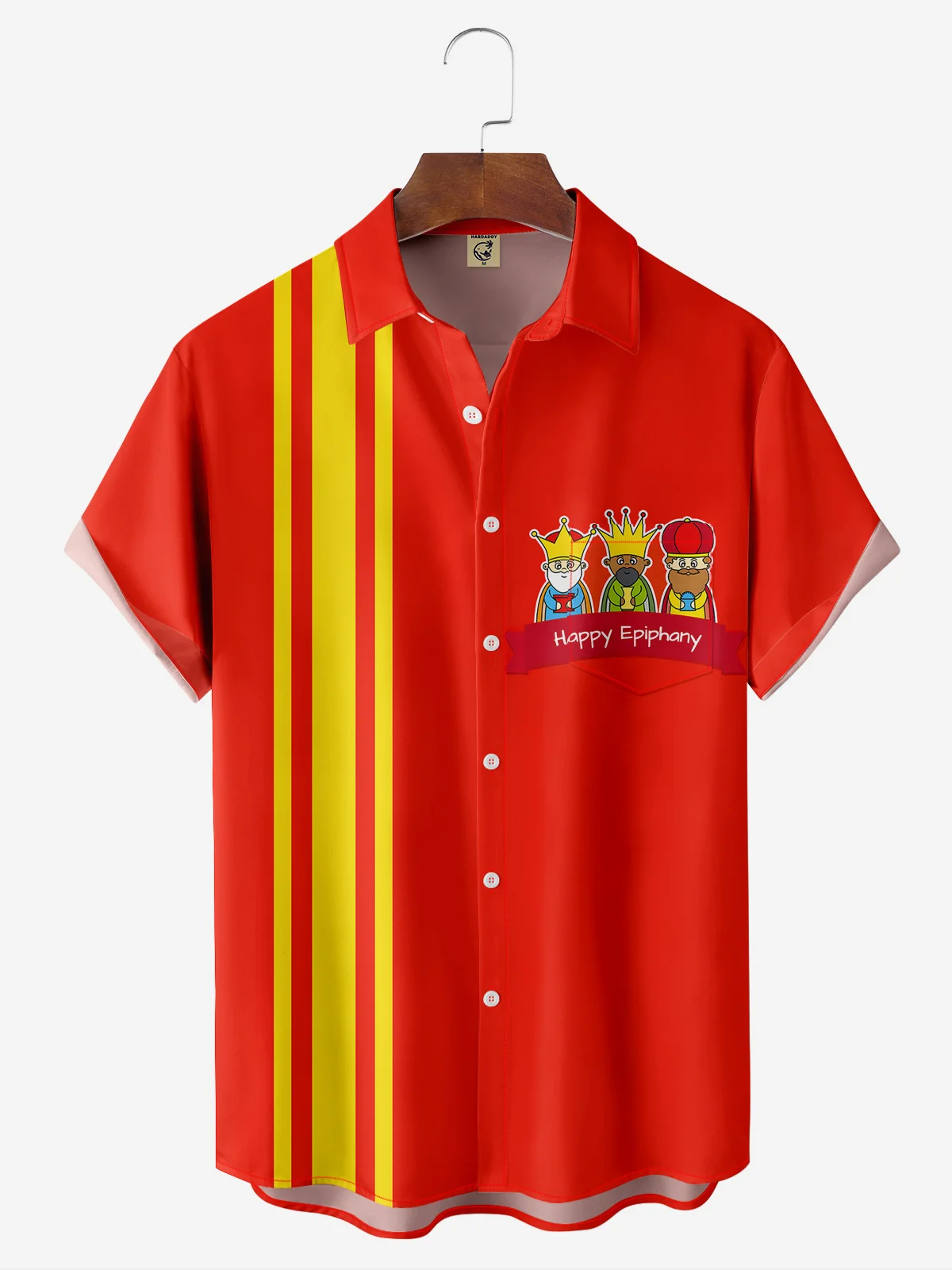 Three Kings Day Chest Pocket Short Sleeve Bowling Shirt