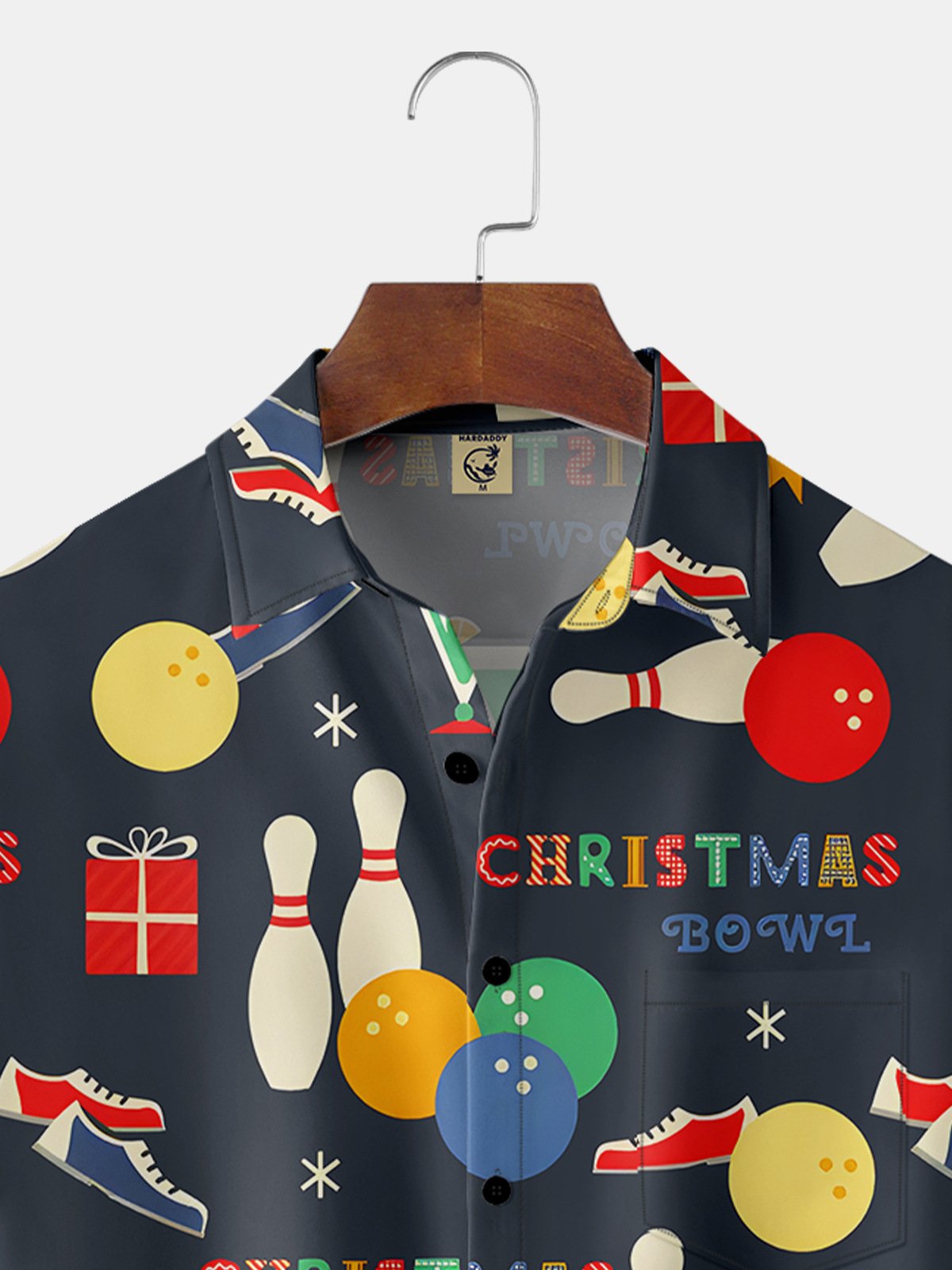 Christmas Bowling Chest Pocket Short Sleeve Casual Shirt