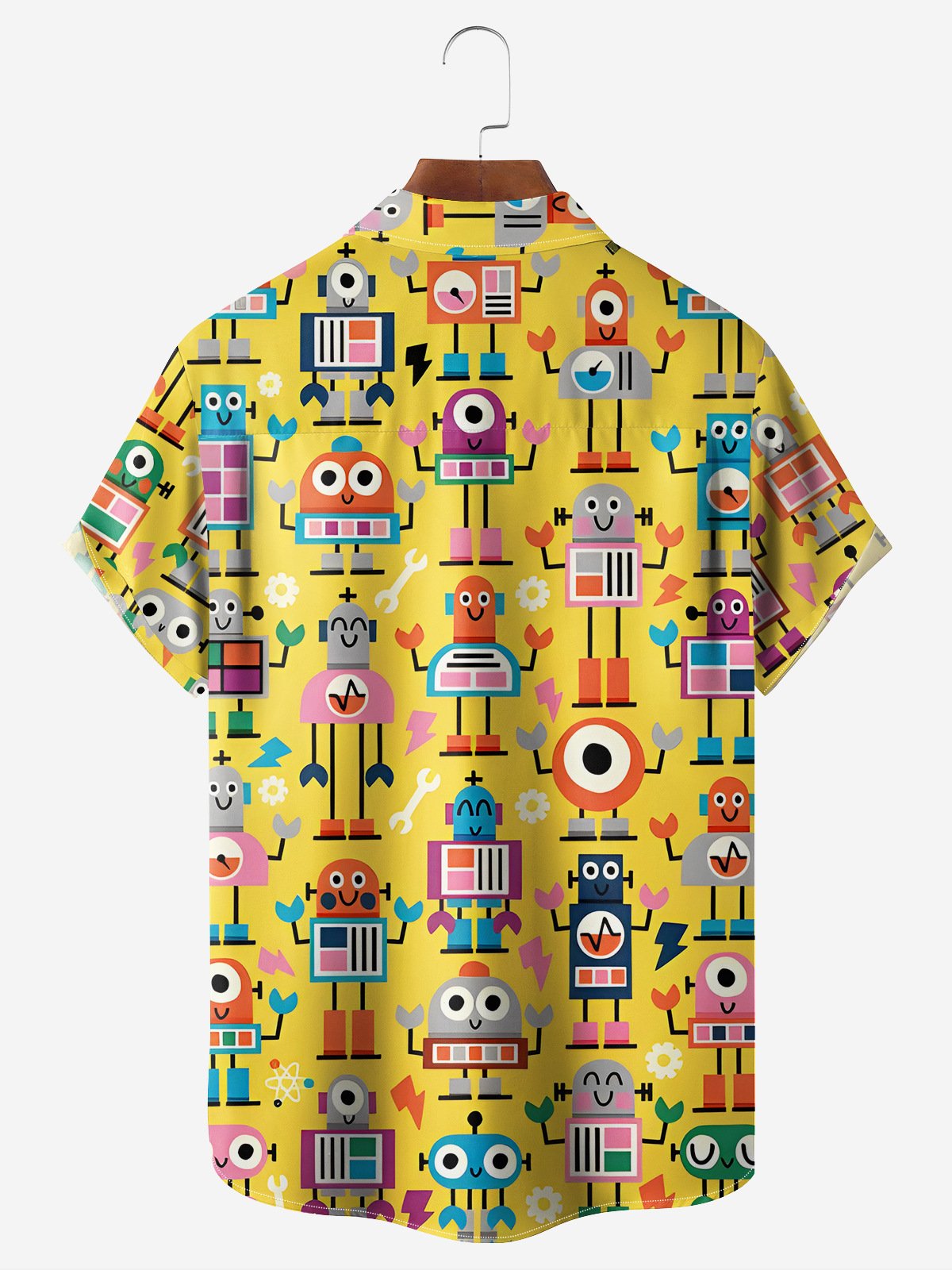 Robot Chest Pocket Short Sleeve Casual Shirt