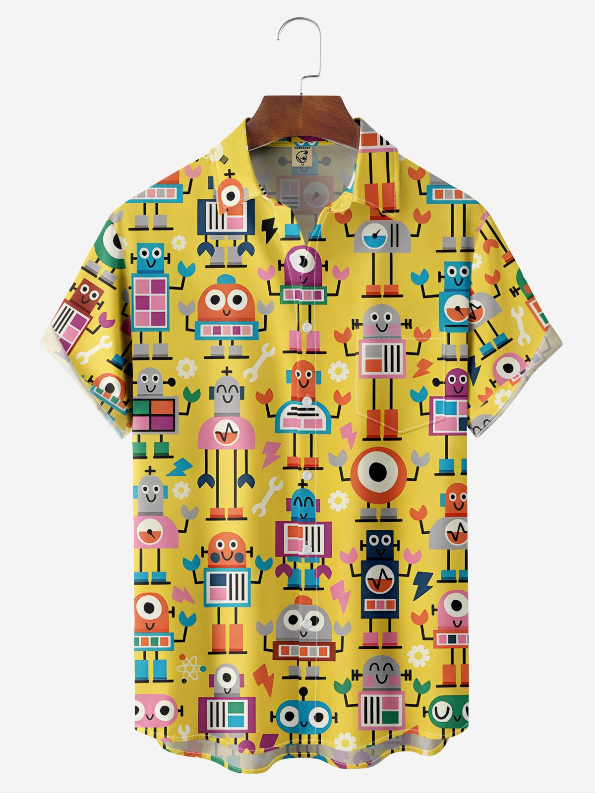 Robot Chest Pocket Short Sleeve Casual Shirt