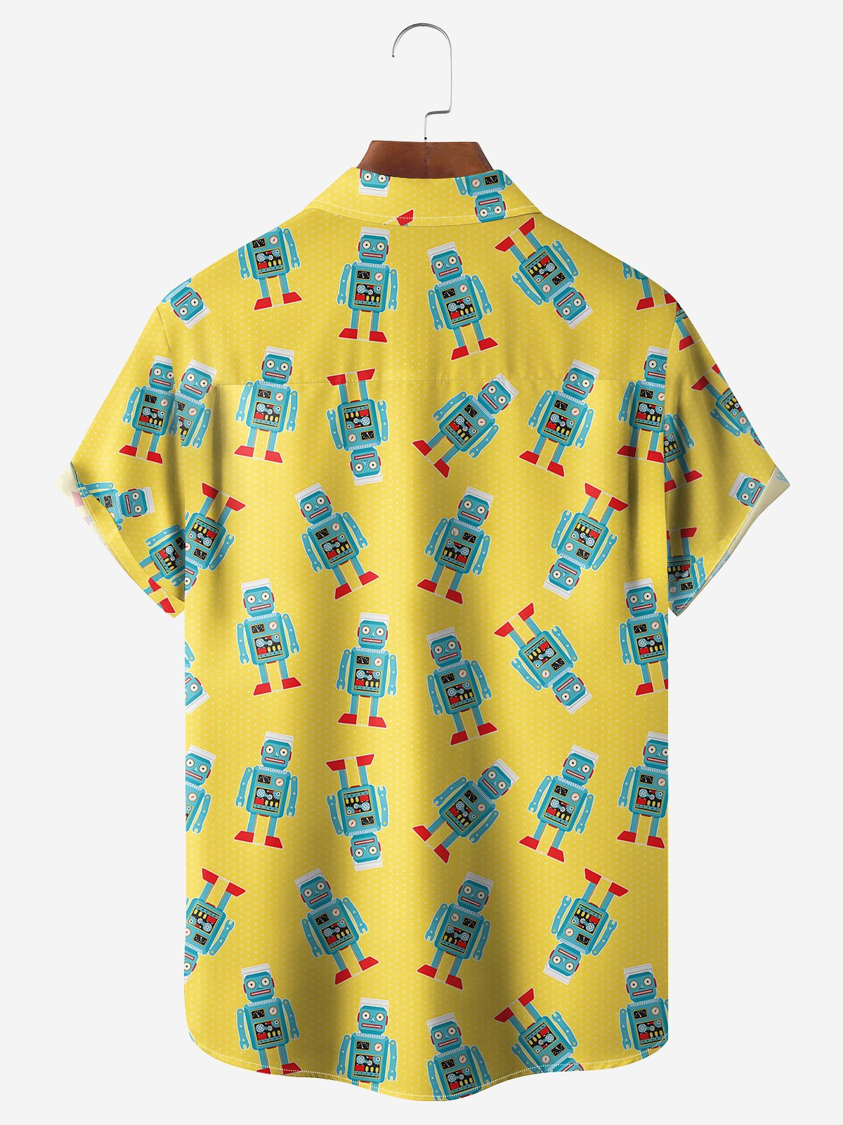 Cartoon Robot Chest Pocket Short Sleeve Casual Shirt