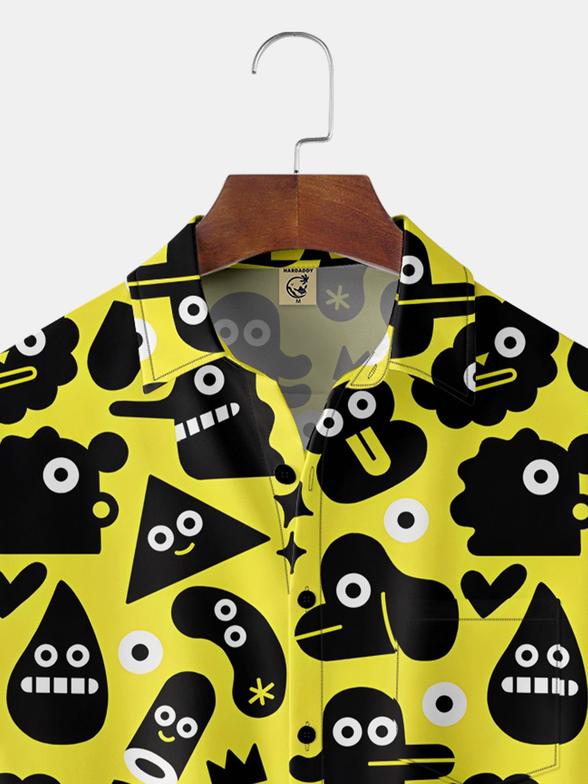 Cartoon Expression Chest Pocket Short Sleeve Casual Shirt