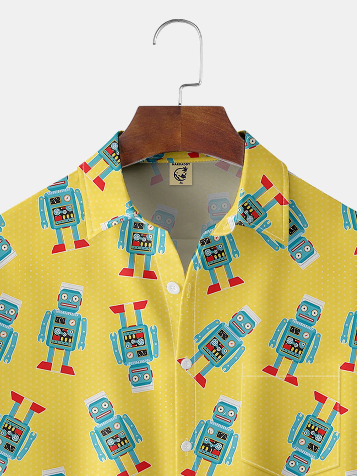 Cartoon Robot Chest Pocket Short Sleeve Casual Shirt