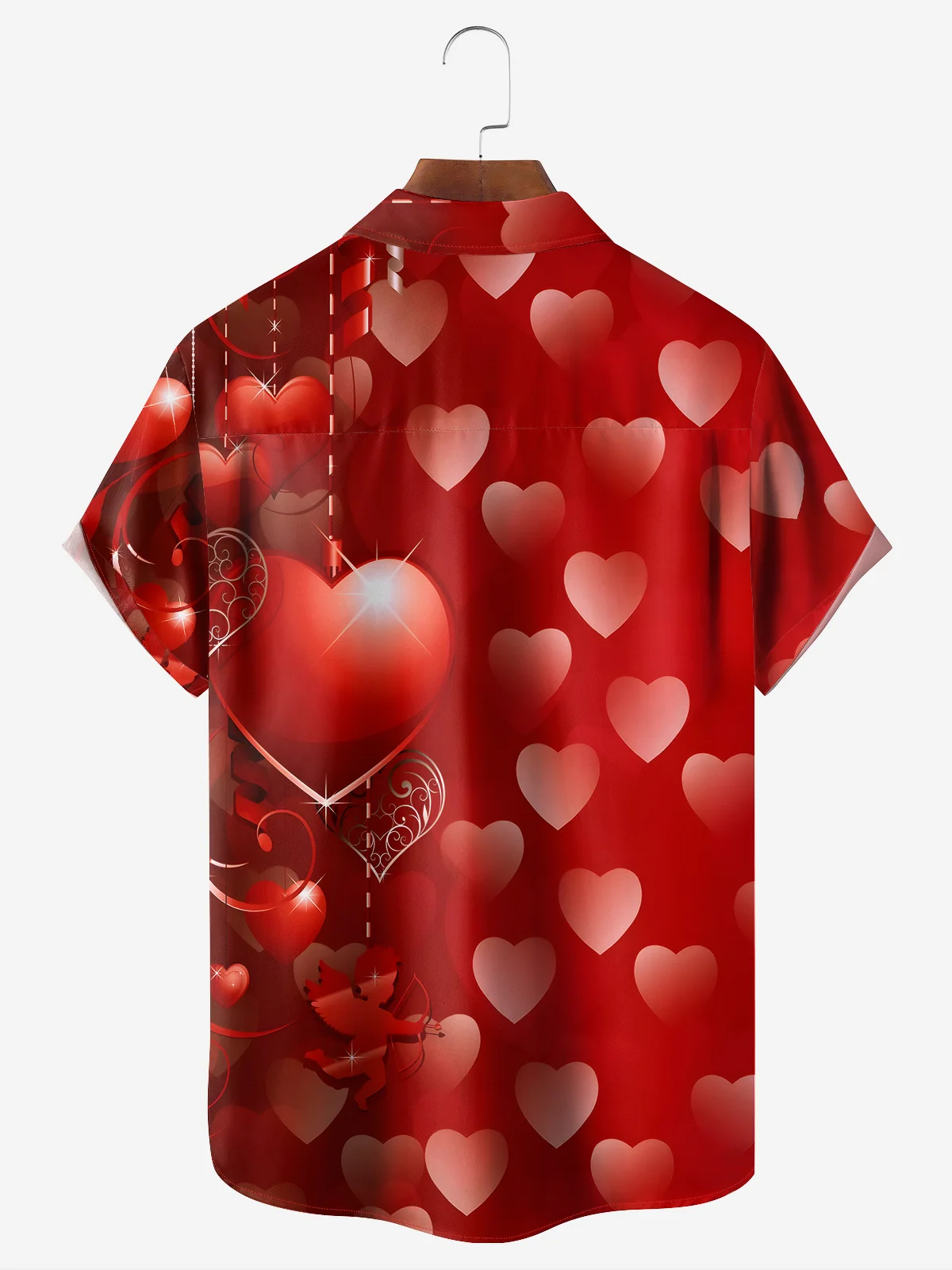 Valentine's Day Heart Chest Pocket Short Sleeve Casual Shirt