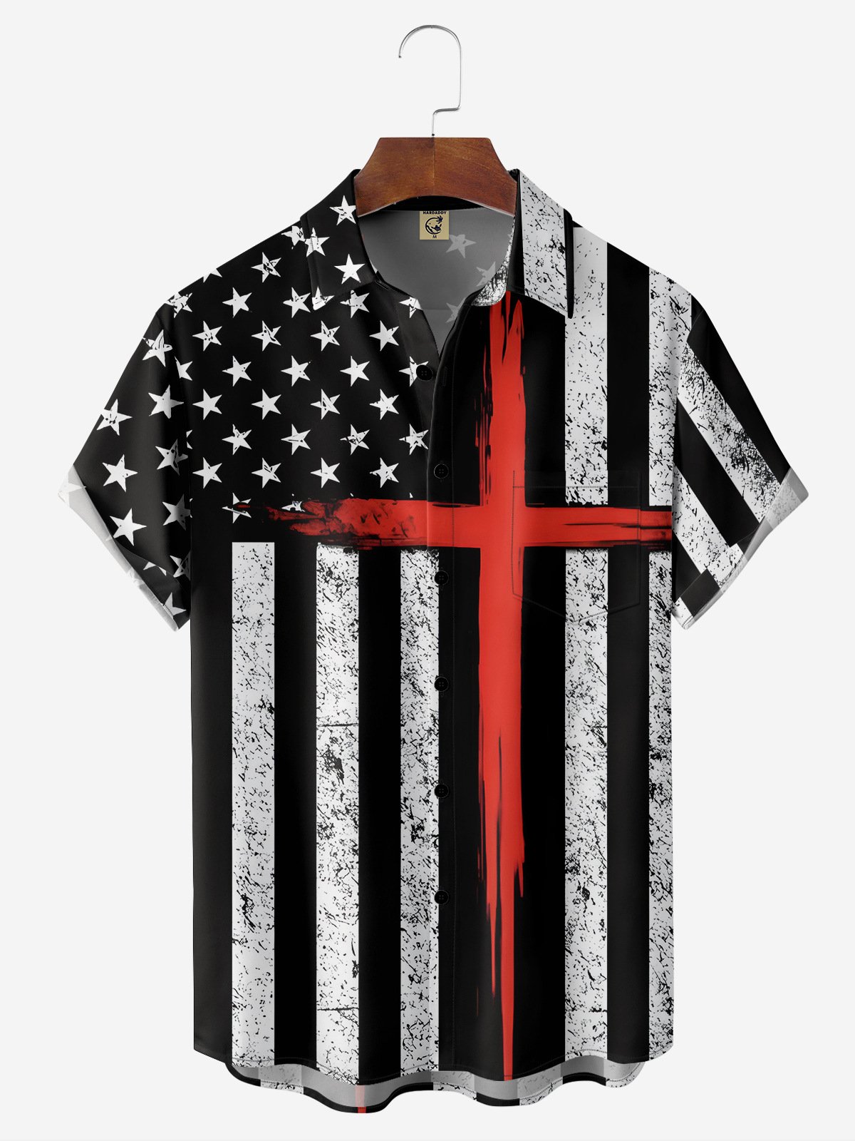 Hardaddy Flag Cross Chest Pocket Short Sleeve Casual Shirt