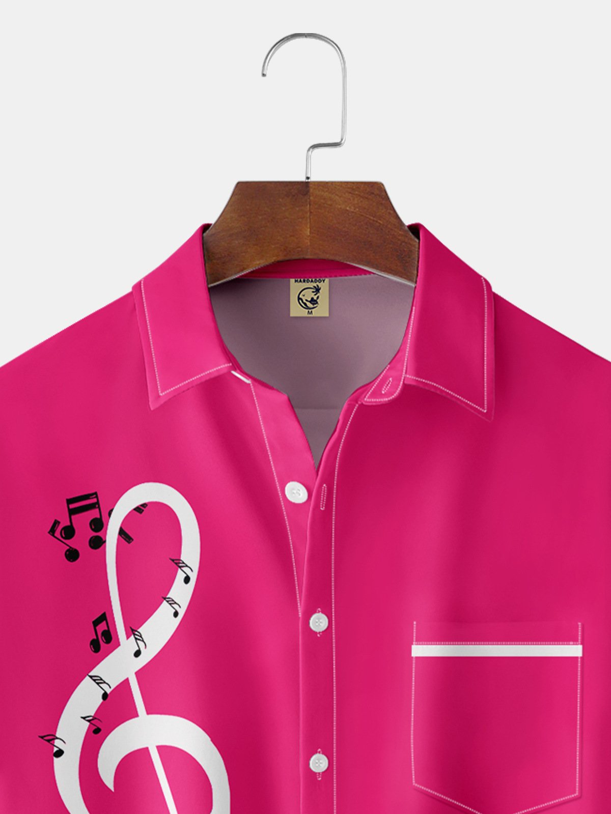Music Note Chest Pocket Short Sleeve Casual Shirt