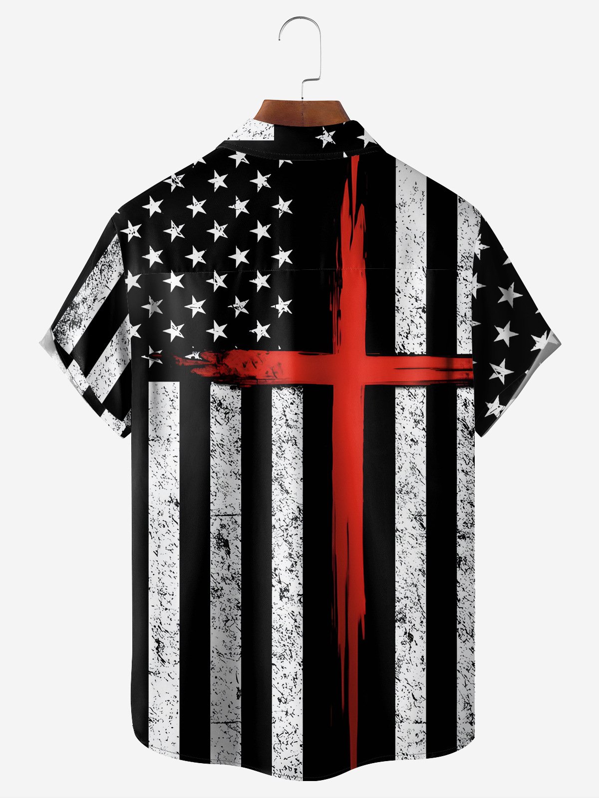 Hardaddy Flag Cross Chest Pocket Short Sleeve Casual Shirt