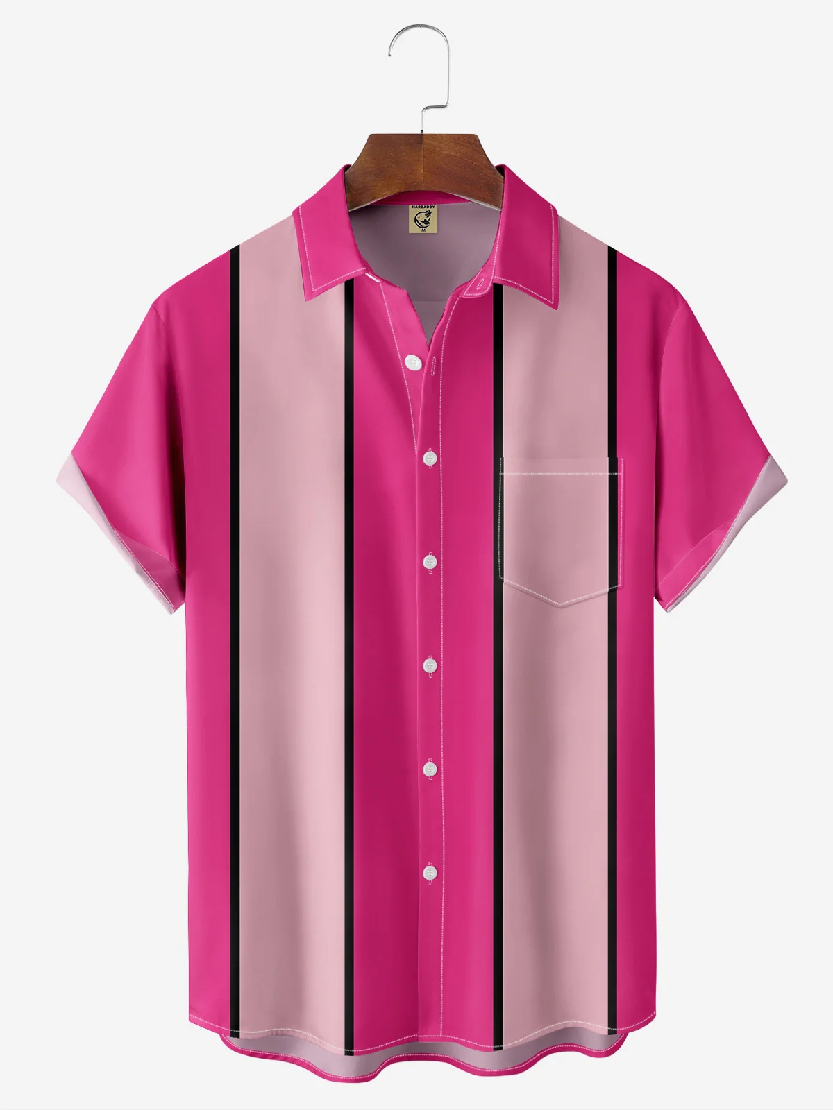Geometric Contrast Chest Pocket Short Sleeve Bowling Shirt