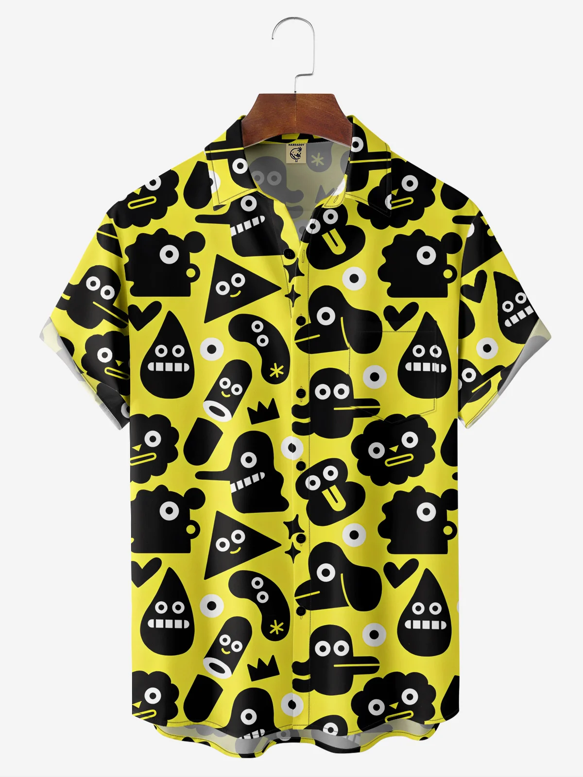 Cartoon Expression Chest Pocket Short Sleeve Casual Shirt