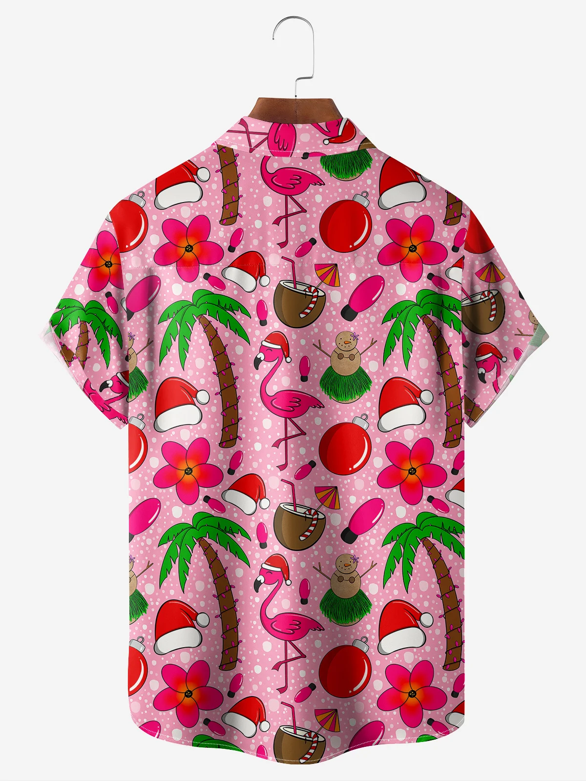 Christmas Flamingo Chest Pocket Short Sleeve Hawaiian Shirt