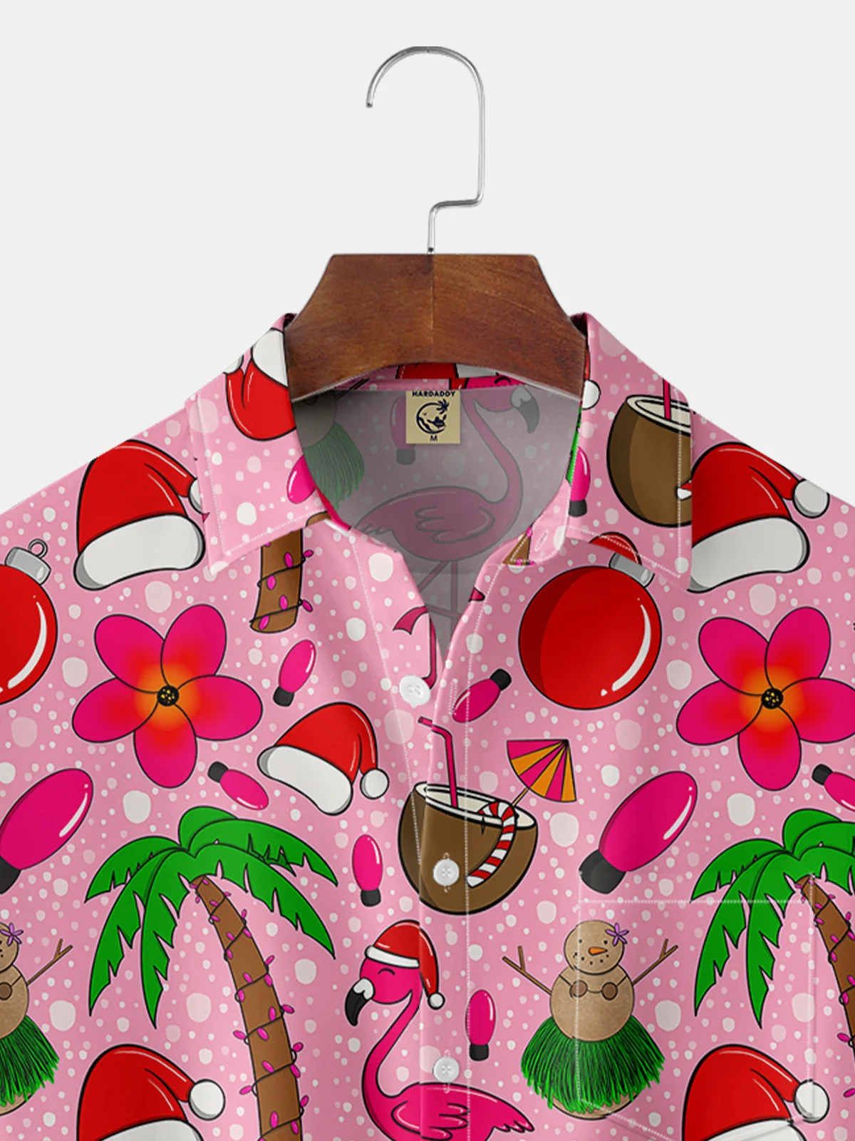 Christmas Flamingo Chest Pocket Short Sleeve Hawaiian Shirt