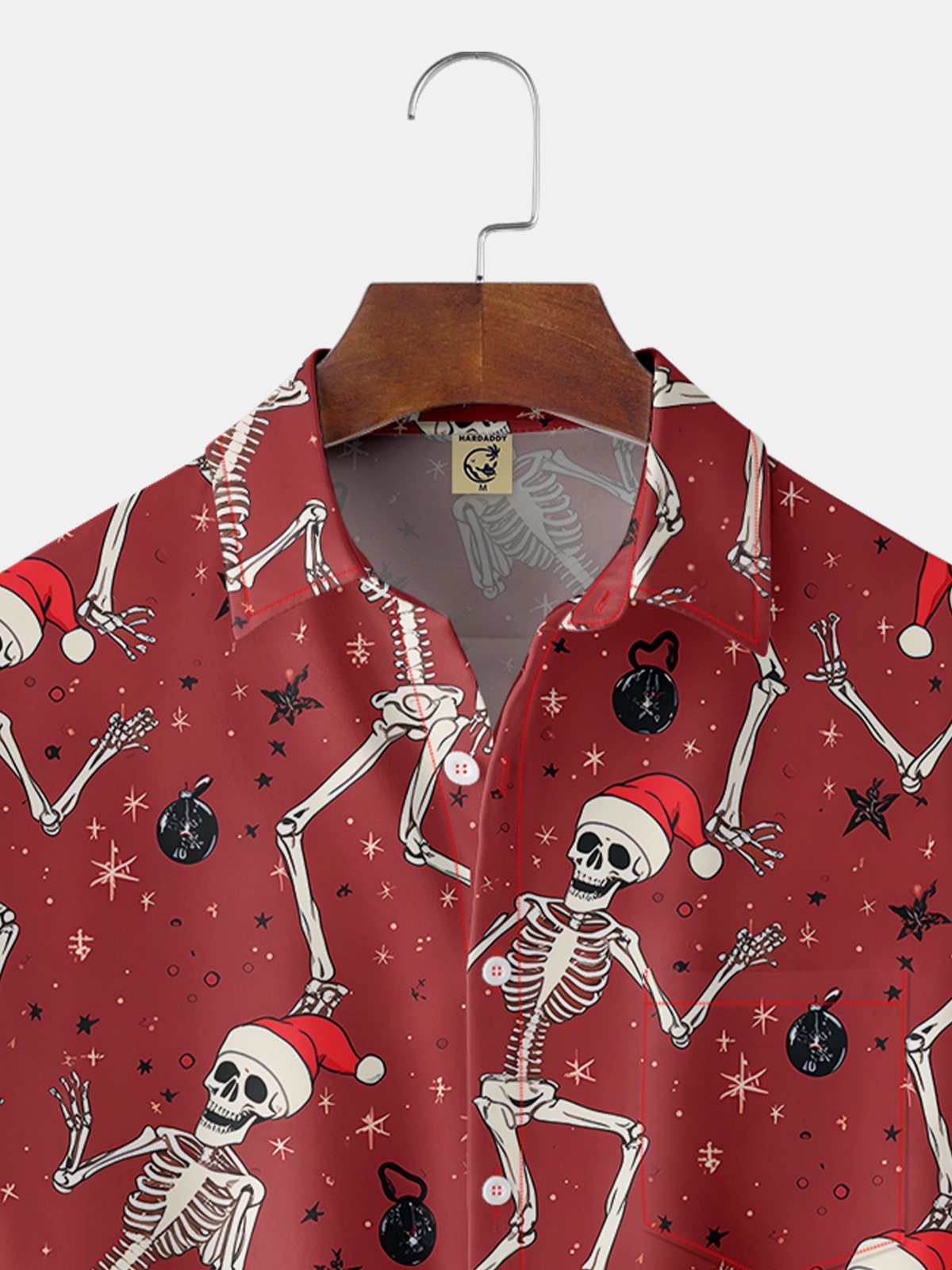 Christmas Skull Chest Pocket Short Sleeve Casual Shirt