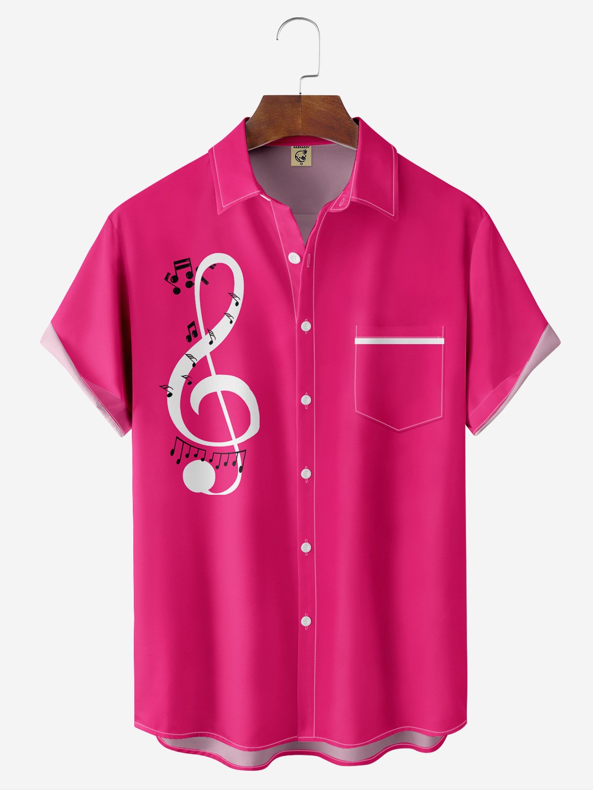 Music Note Chest Pocket Short Sleeve Casual Shirt