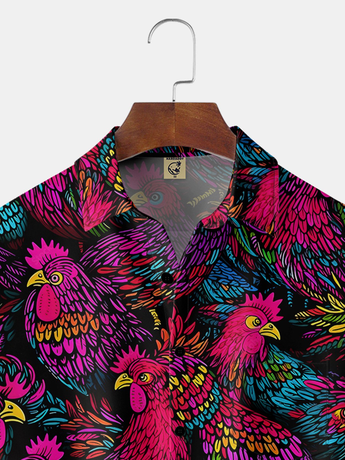 Hardaddy Rooster Art Painting Chest Pocket Short Sleeve Casual Shirt