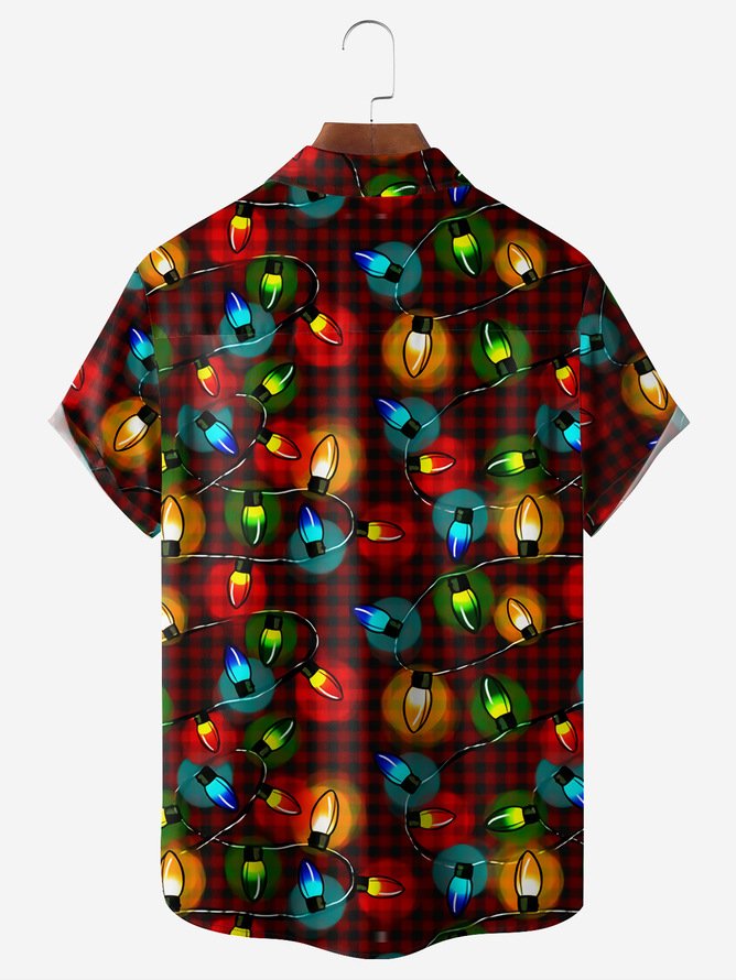 Big Size Christmas Decorated Chest Pocket Short Sleeve Casual Shirt