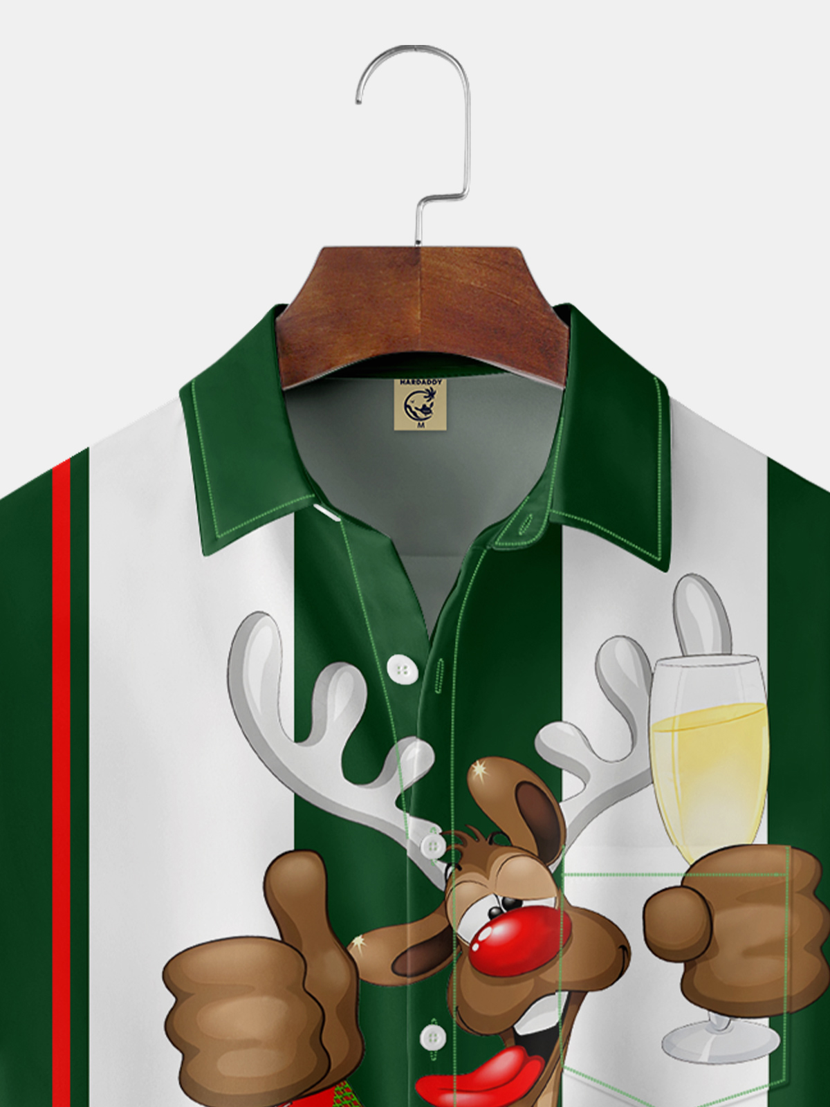 Funny Christmas Elk Chest Pocket Short Sleeve Bowling Shirt