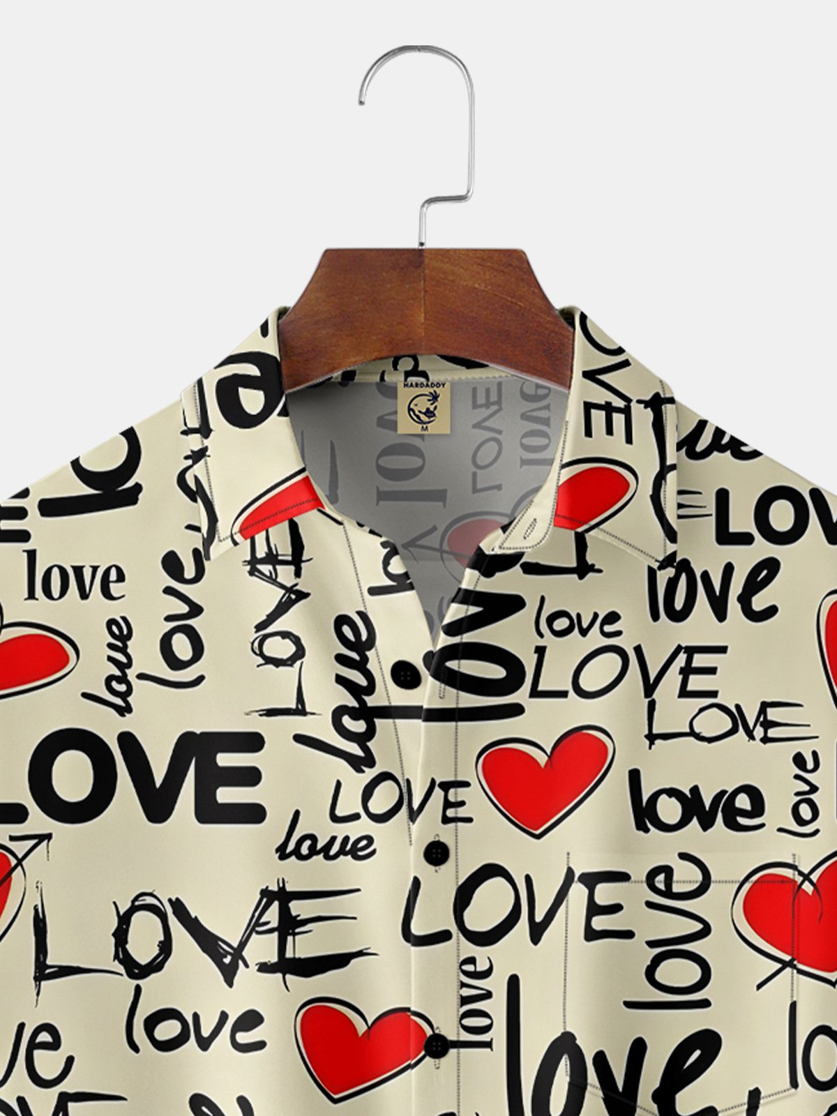 Hardaddy Valentine Day Shirts For Men Valentine Love Heart Chest Pocket Short Sleeve Hawaiian Shirt