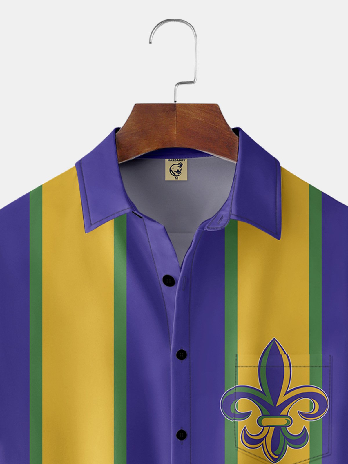 Hardaddy Mardi Gras Day Regular Fit Purple Chest Pocket Short Sleeve Bowling Shirt For Men