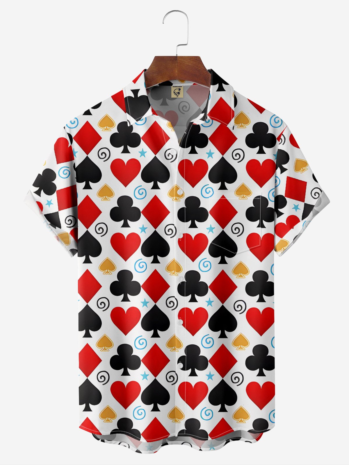 Art Playing Cards Chest Pocket Short Sleeve Casual Shirt