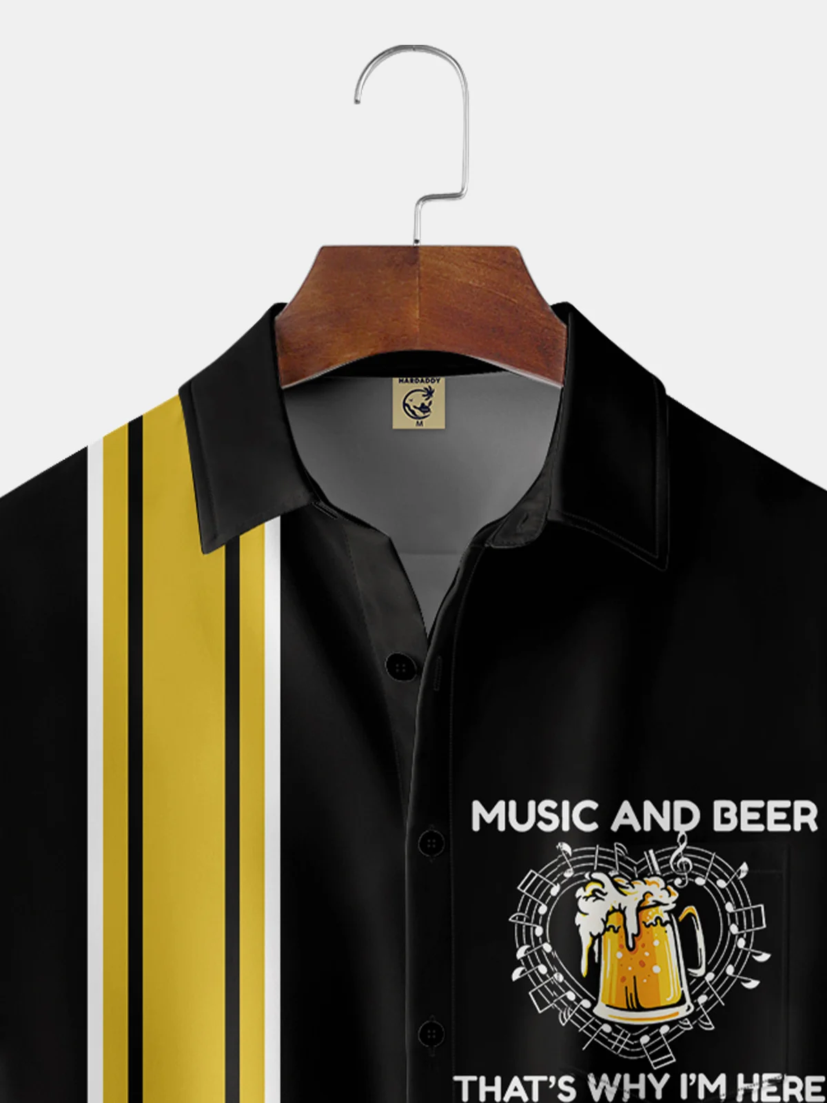 Beer Music Chest Pocket Short Sleeve Bowling Shirt