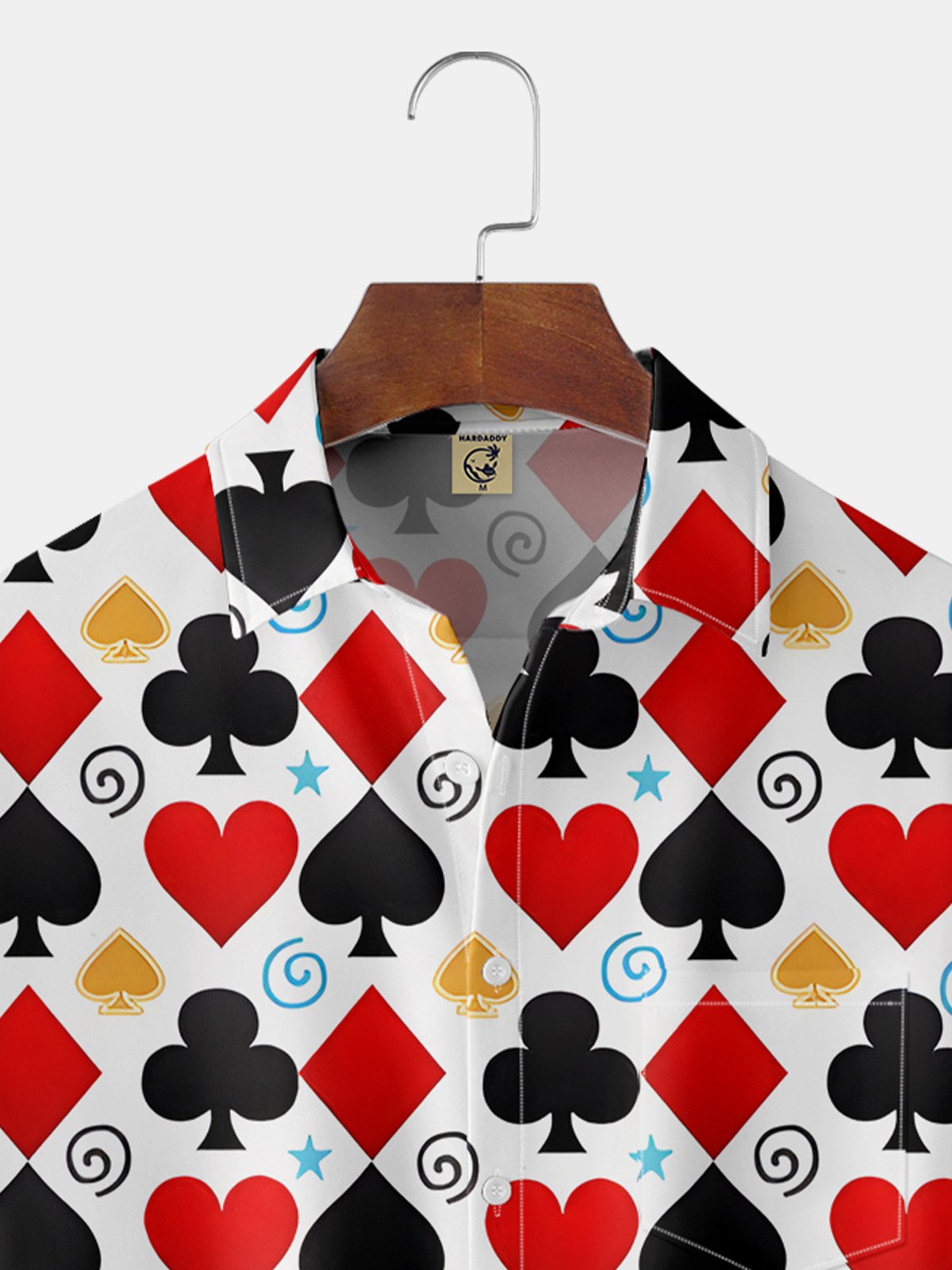 Art Playing Cards Chest Pocket Short Sleeve Casual Shirt