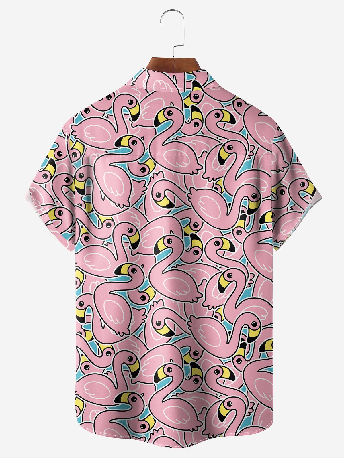 Hardaddy Cartoon Flamingo Chest Pocket Short Sleeve Casual Shirt