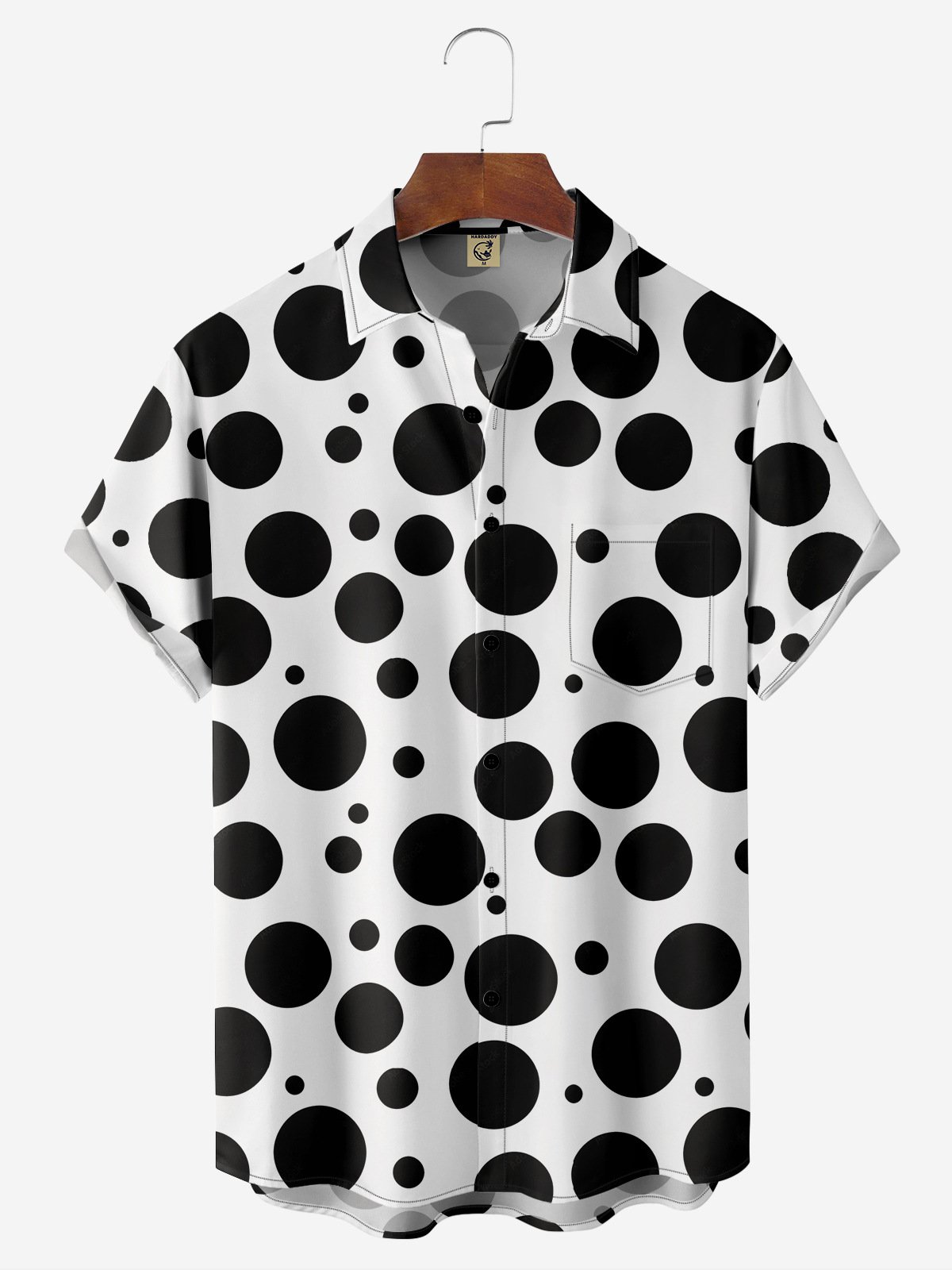 Polka Dot Breast Pocket Short Sleeve Casual Shirt