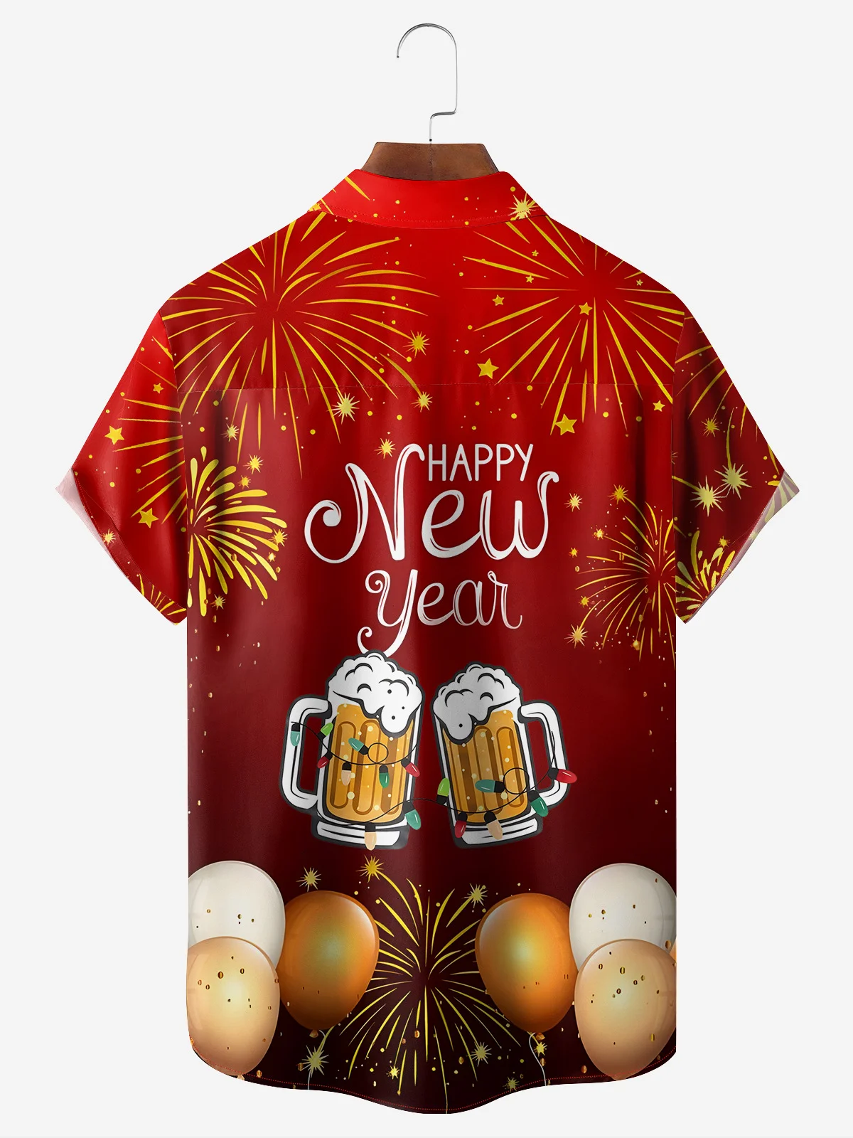 Happy New Year Chest Pocket Short Sleeve Casual Shirt