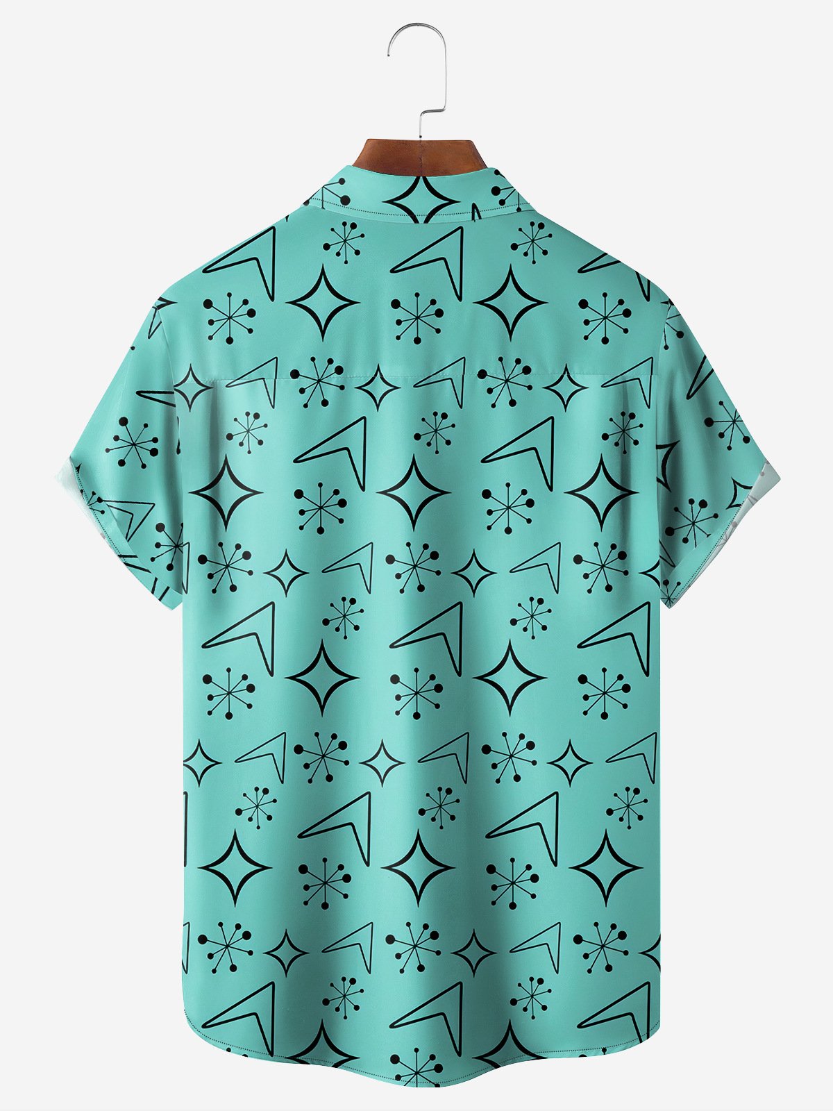 Art Medieval Geometric Pattern Chest Pocket Short Sleeve Casual Shirt