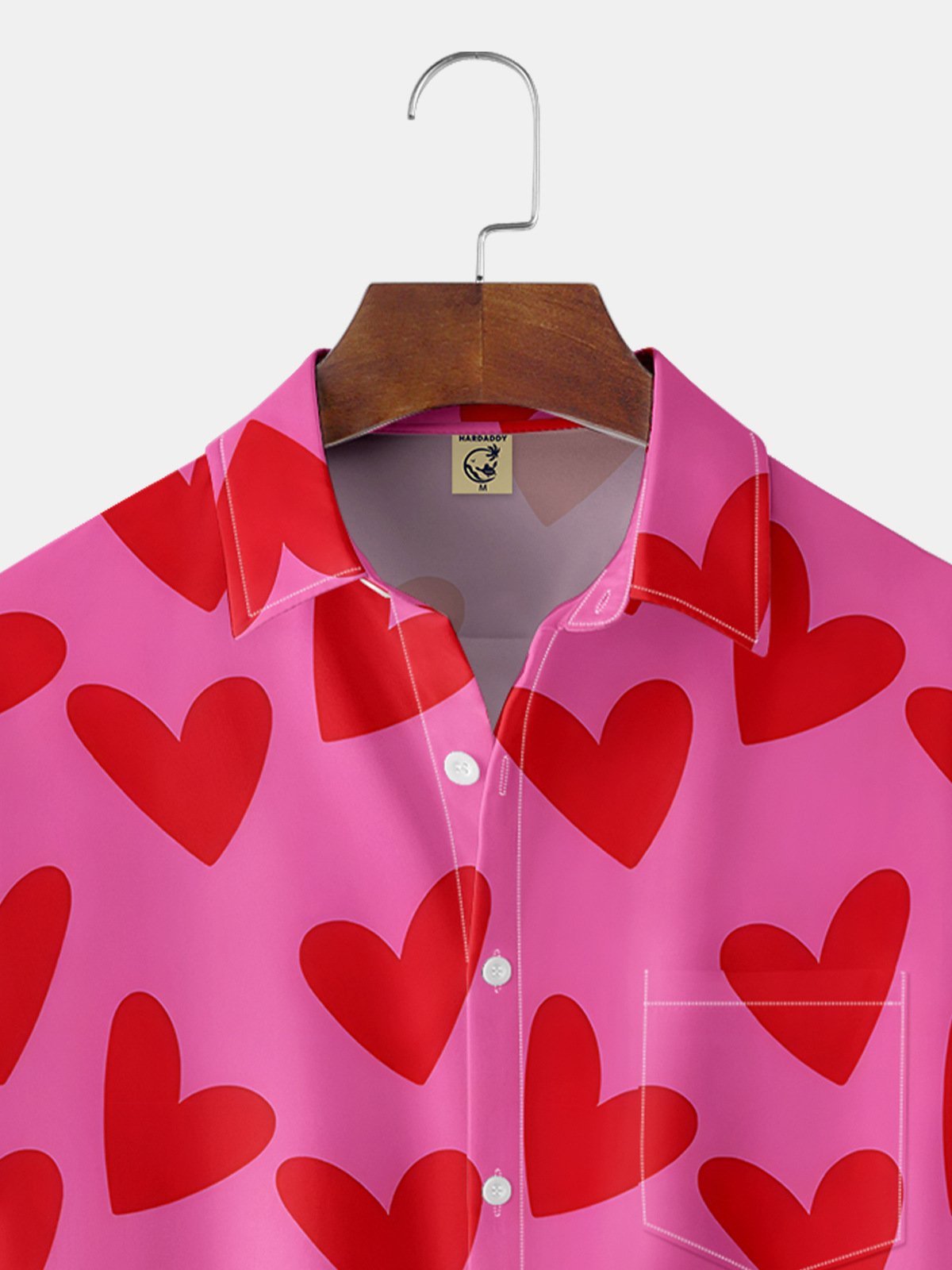 Valentine Heart Chest Pocket Short Sleeve Casual Shirt