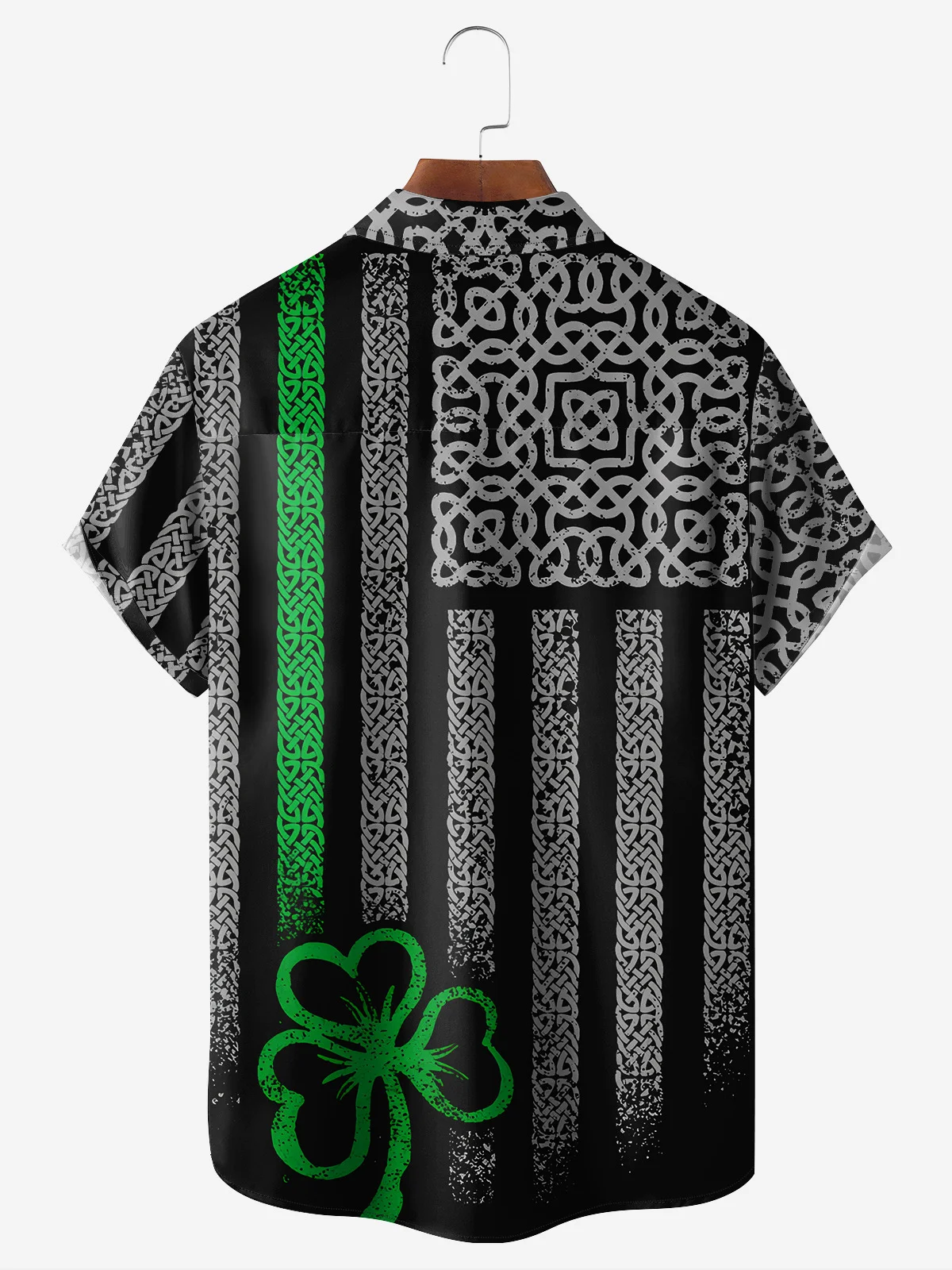 St. Patrick's Day American Flag Shamrock Chest Pocket Short Sleeve Casual Shirt