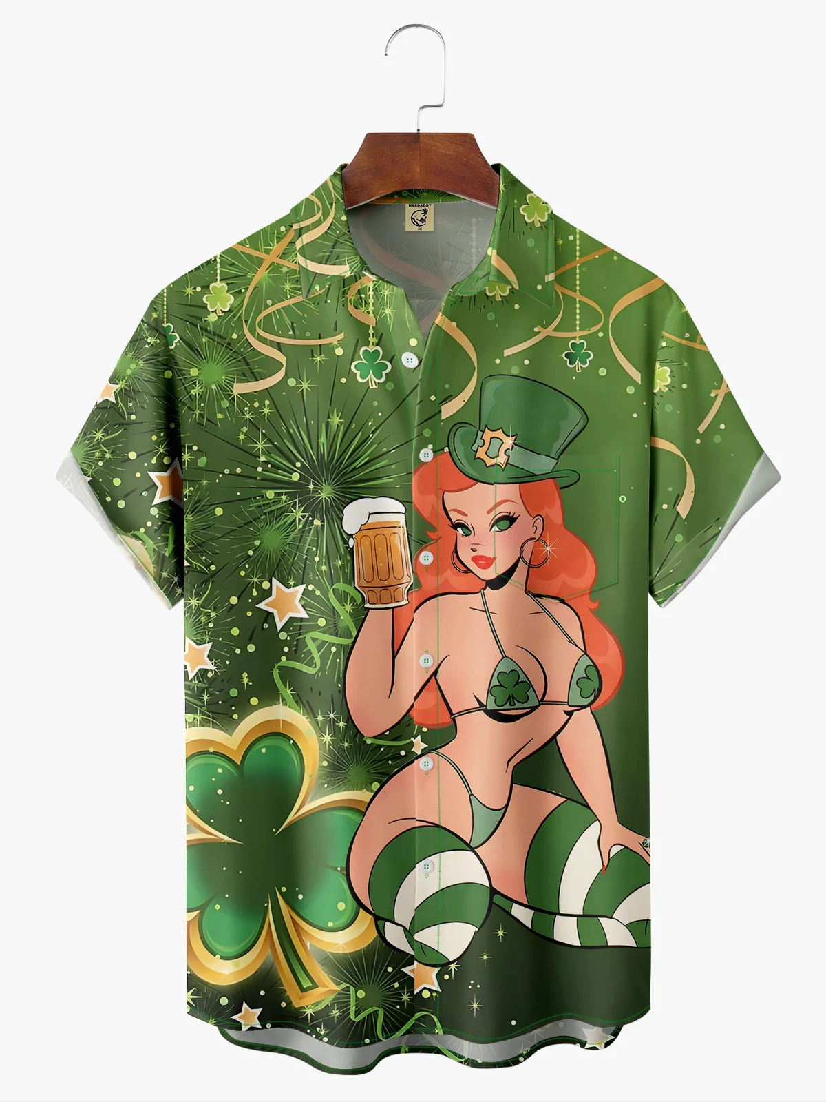 Hawaiian Button Up Shirt For Men Green St. Patrick'S Day Luck By Alice Meow