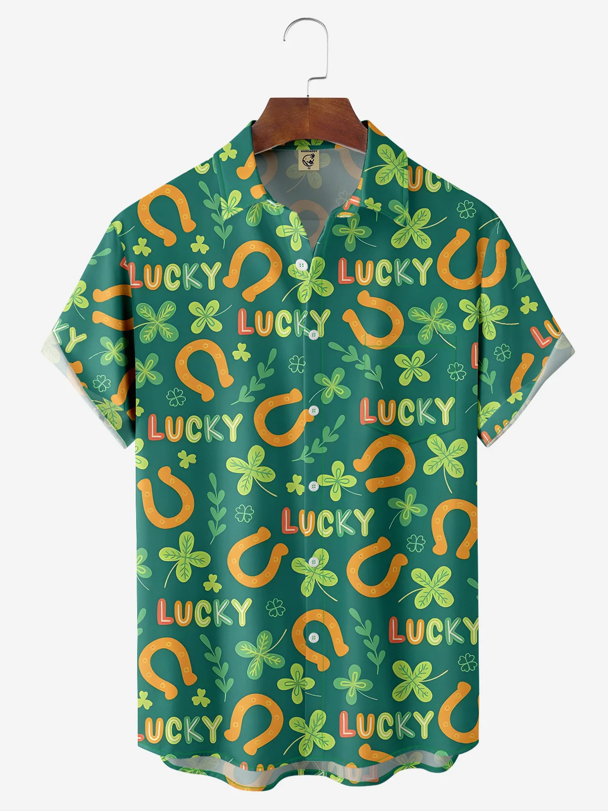 St. Patrick's Day Golden Saddle Chest Pocket Short Sleeve Hawaiian Shirt