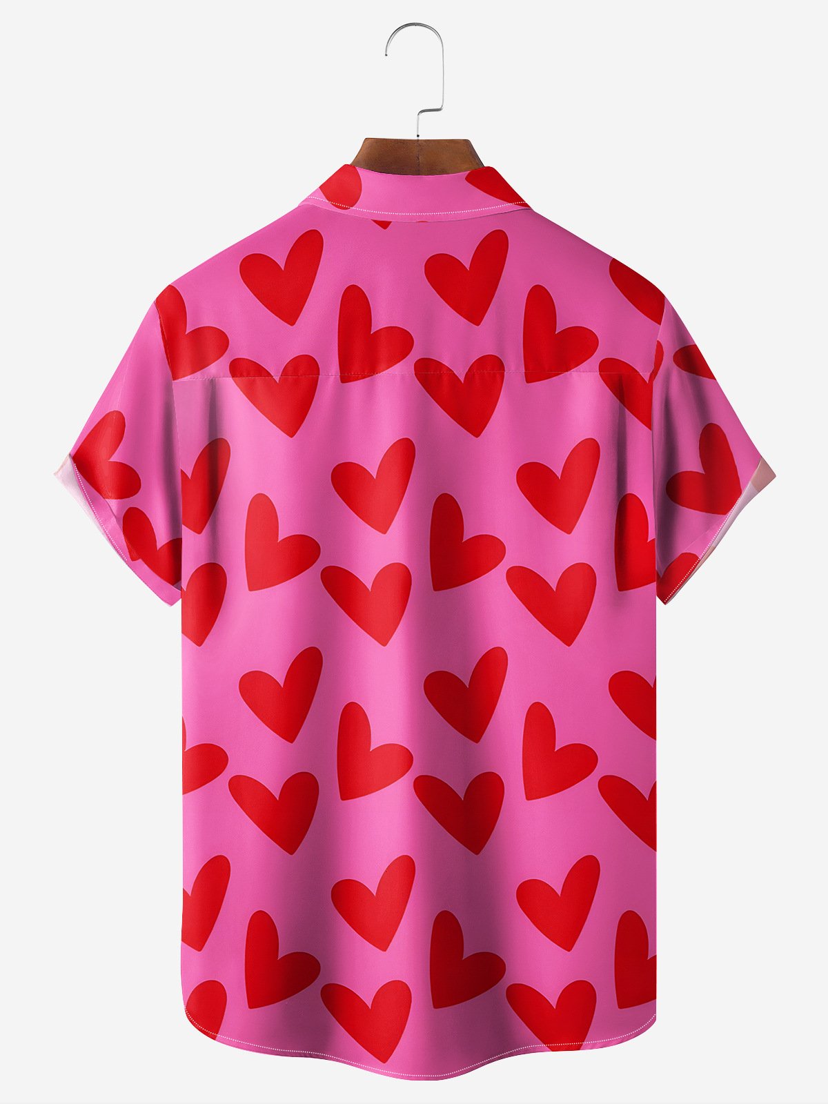 Valentine Heart Chest Pocket Short Sleeve Casual Shirt